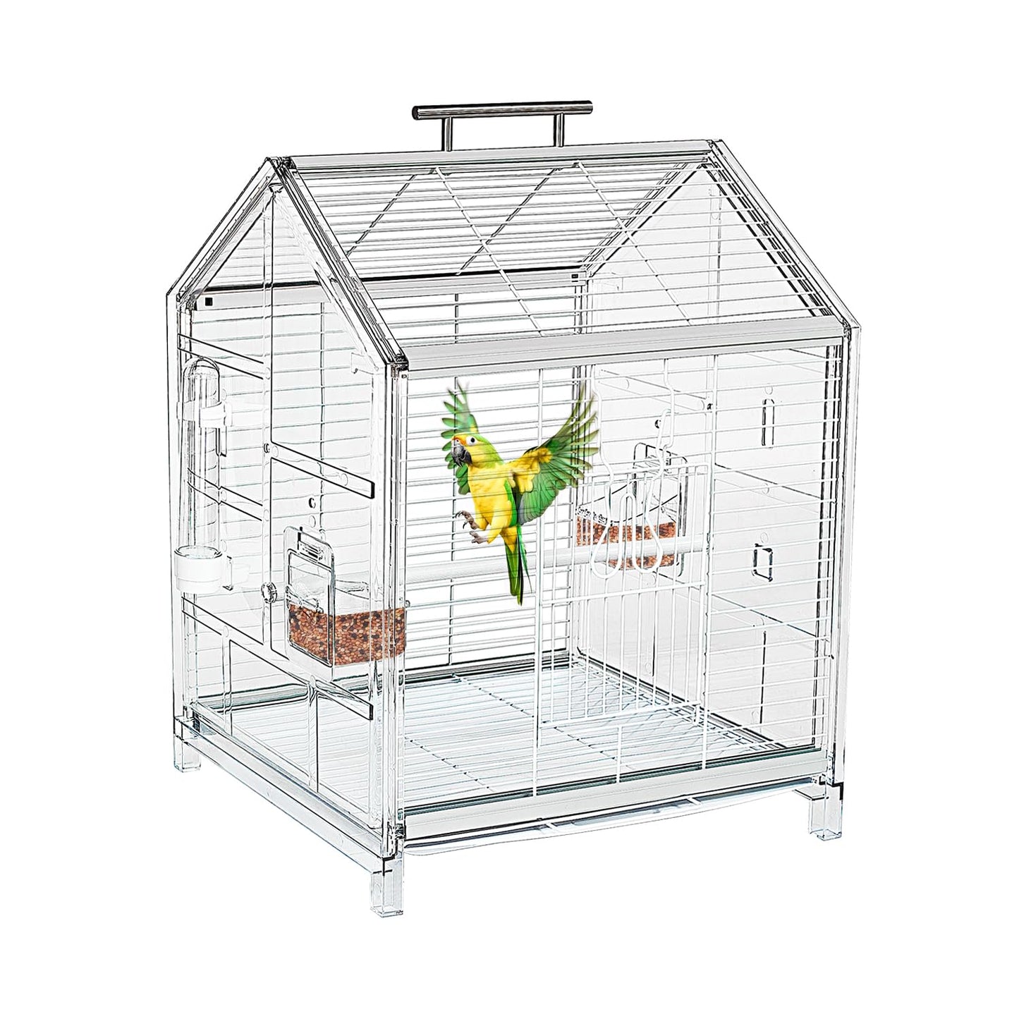 Small Bird Cage20.5 inch, Parrot Cage, Portable Bird Carrier, Travel Carrier Cage for Home, Outing, Pet Clinic, Temporary Placement, for Small Medium Birds(White)
