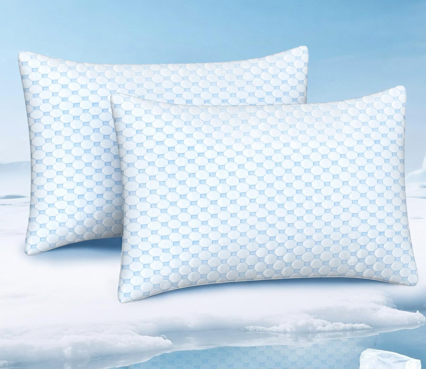 Cooling Bed Pillows Queen Size 2 Pack for Sleeping, Memory Foam Pillow Double Sided Cooling Pillow with Washable Cover for Hot Sleepers Side Back and Stomach Sleepers