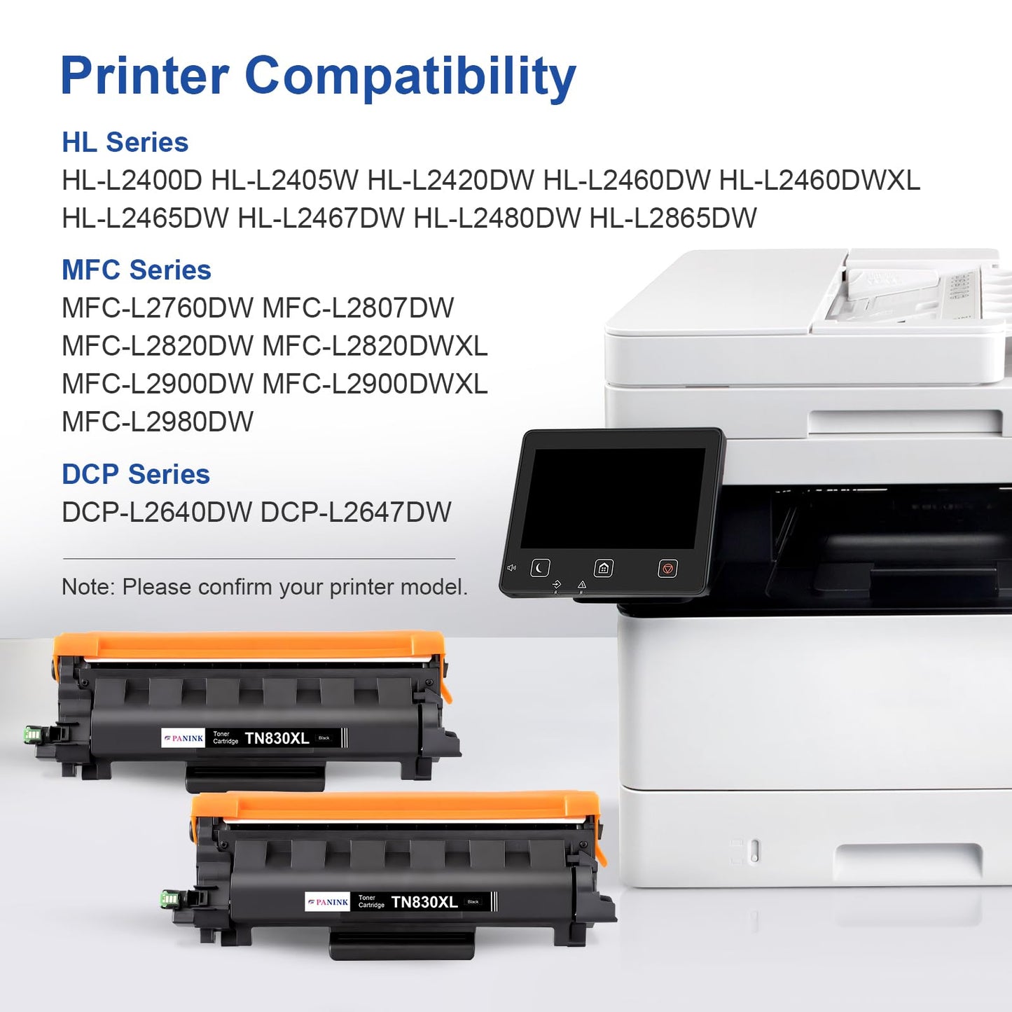 PANINK Compatible TN830XL Toner Cartridge for Brother Printer Replacement for Brother TN830 TN-830 TN-830XL Black Toner Cartridge for HL-L2400D HL-L2460DW HL-L2480DW HL-L2405W MFC-L2820DW Printer