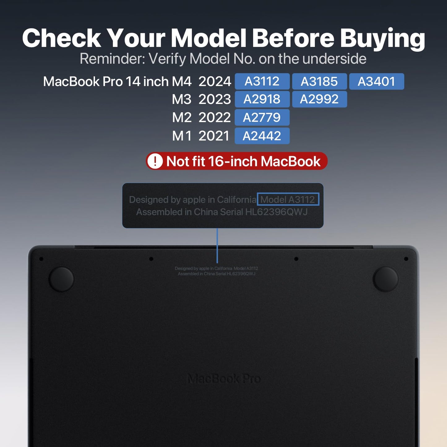 Soonjet CrackGuard for MacBook Pro 14 inch Case M5 M4 M3 M2 M1 Pro/Max 2026 2025-2021 [Anti-Crack Upgrade] [100% Match Official Color] Cover Protective Hard Shell Case Laptop - Space Black Clear