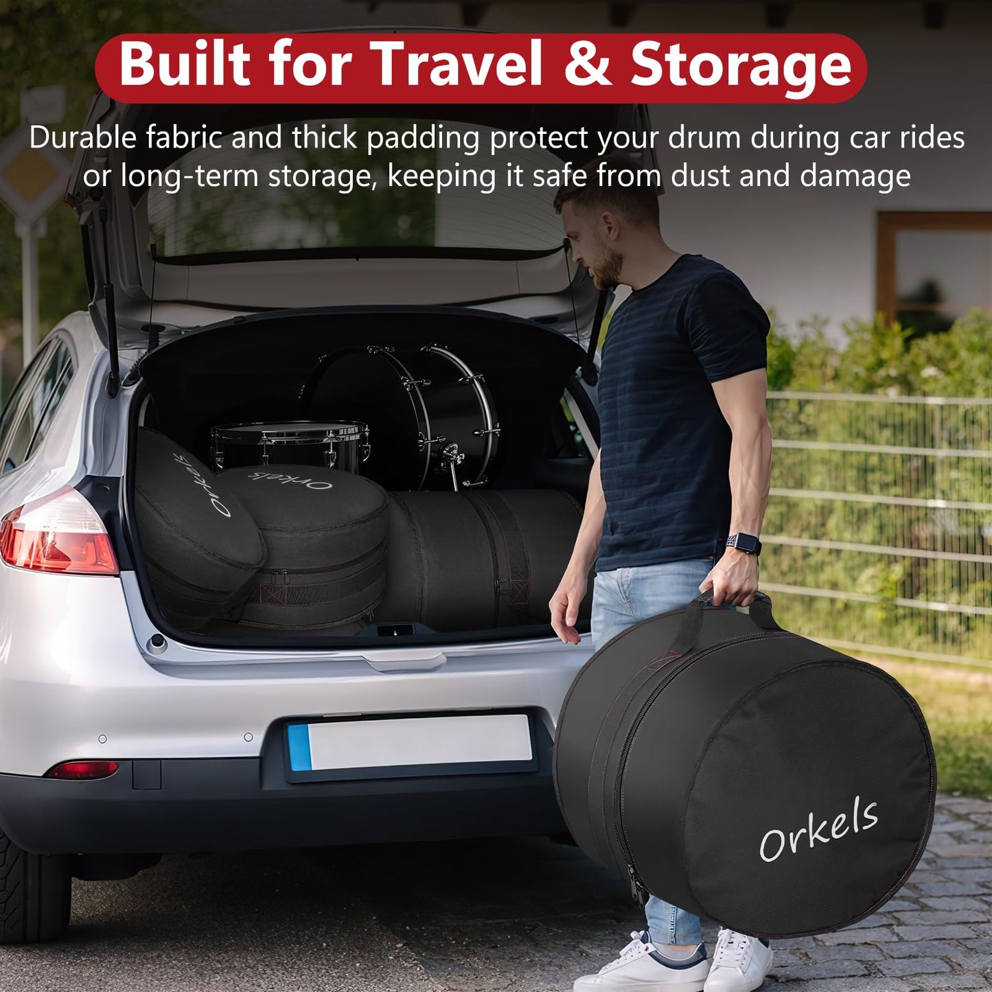 ORKELS Floor Tom Drum Bag – 10mm Padded Travel Case for Floor Tom or Bass Tom, Percussion Drum Gig Bag with Carry Handle for Drummers & Touring Musicians, For-16''x16''/16''x14''