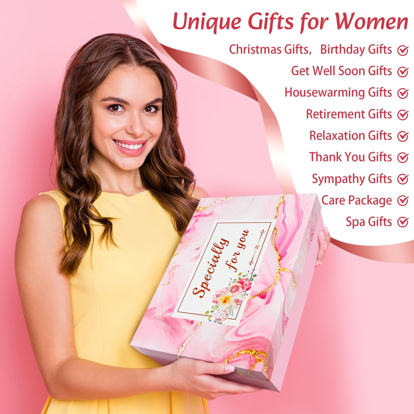 Birthday Gifts for Women,13pc Valentine Gift Basket for Women Birthday Unique,Spa Basket Care Package Get Well Soon Box for Teen Girls,Sister,Mom,Her Fantasy Box for Mother's Day