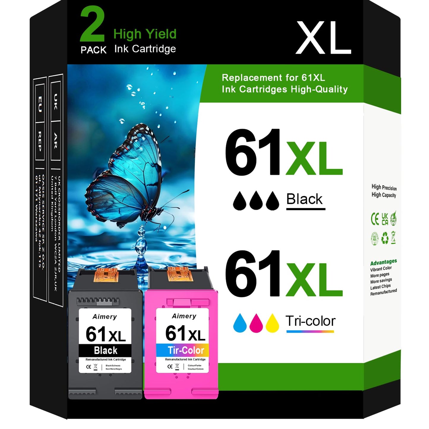 61XL Use for HP 61 Ink Cartridges XL Printer Ink Compatible for HP Envy 4500 4502 5530, Officejet 4630 4635 Deskjet 1000 1010 1512 Color Printers, Black & Tri-Color, 2-Pack