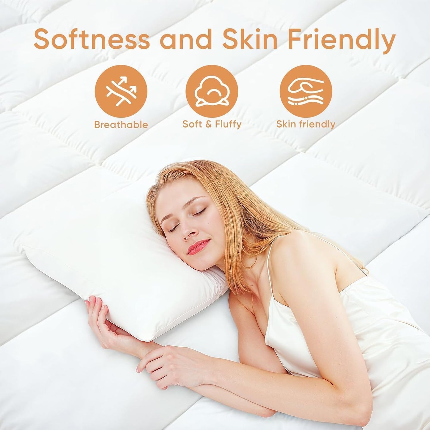Memory Foam Mattress Topper, 100% Cotton Mattress Pad Cover, Breathable & Skin-Friendly Queen Size Mattress Topper for Back Pain Relief, 3 Inch Extra Thick Shredded Foam, Queen