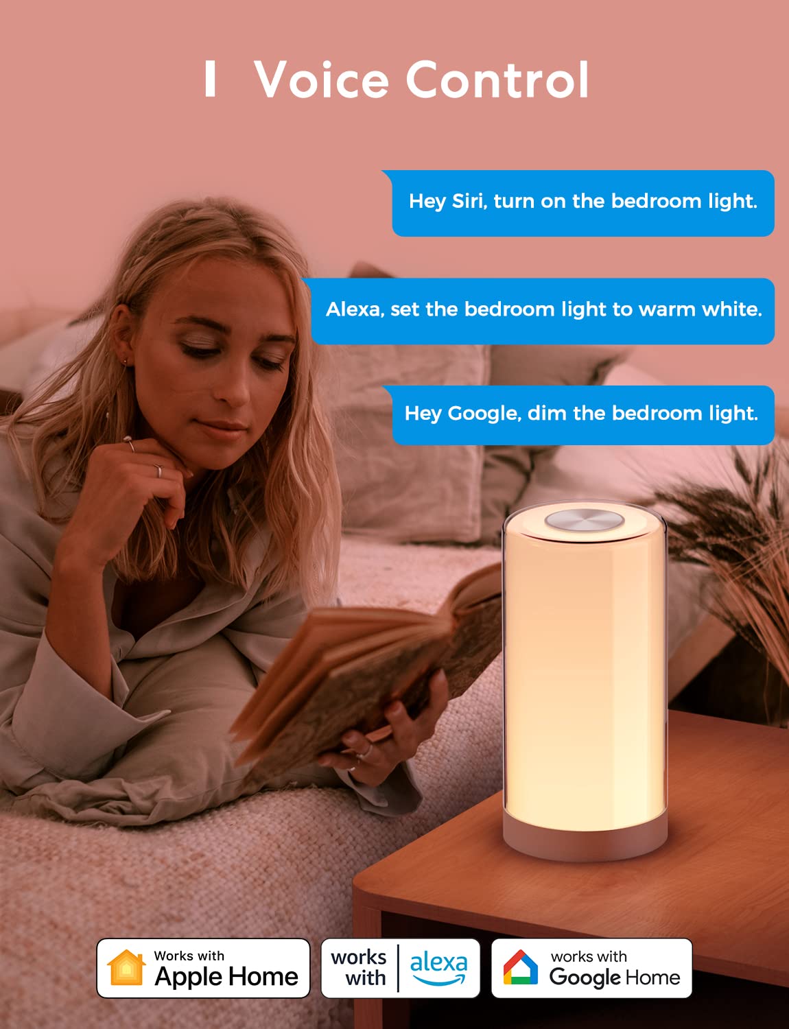 meross Smart Lamp, Dimmable WiFi Table Lamp, Support HomeKit, Alexa, Google Assistant and SmartThings, Tunable White & Multicolor, Touch, Voice and APP Control, Schedule and Timer