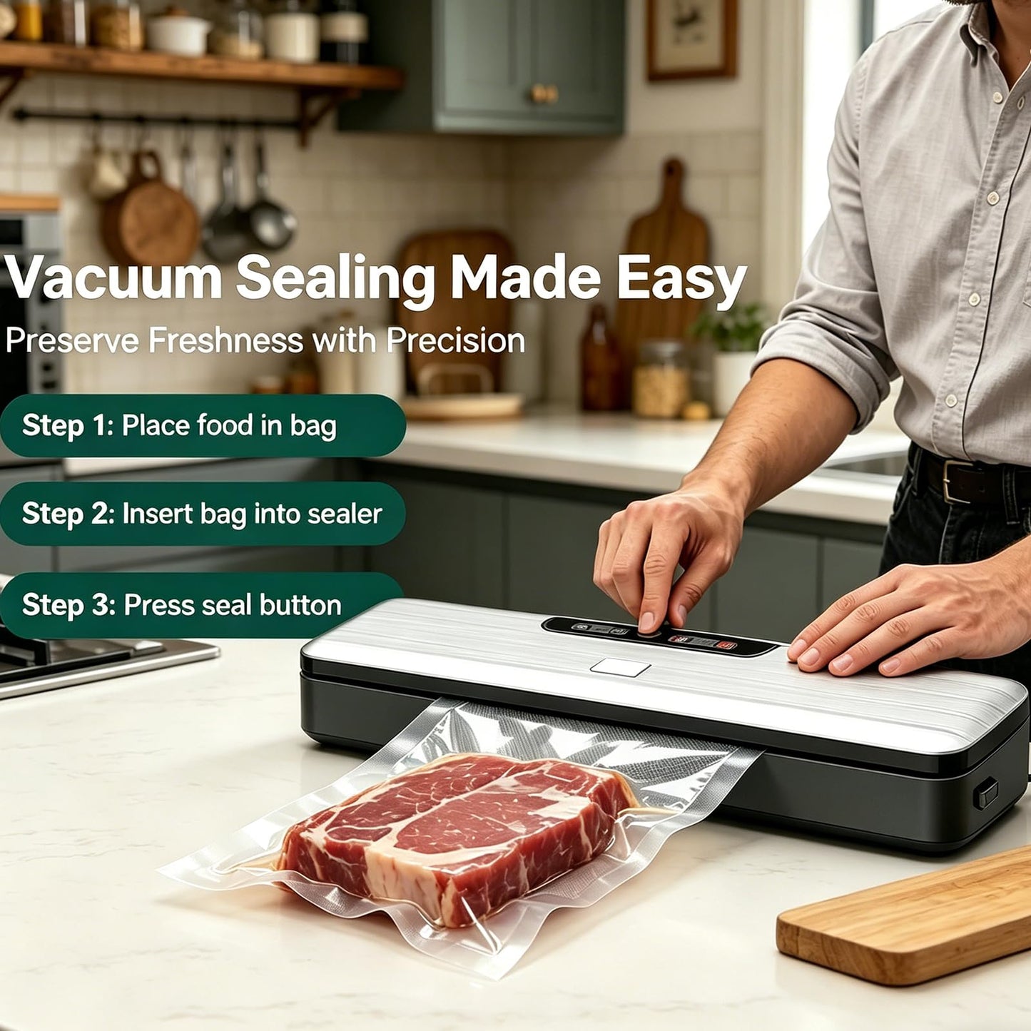 Food Vacuum Sealer Machine Compact Portable Automatic Food Saver for Dry&Moist Food with 100+ Times Continuous Seals 5mm Anti-Freeze Seal 5 Seal Modes for Costco Bulk Meat/Maple Ingredients