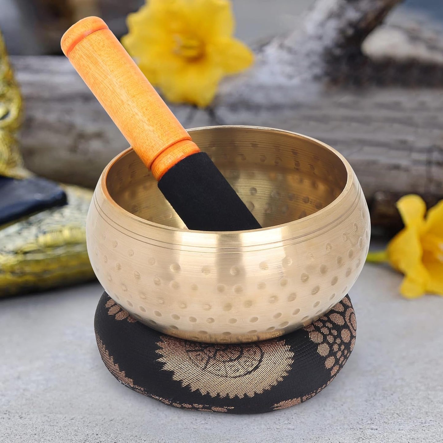 Tibetan Singing Bowl - 4" Singing Bowl Set with Beater and Cushion, Beautiful Sound for Healing, Yoga, Meditation and Relaxation