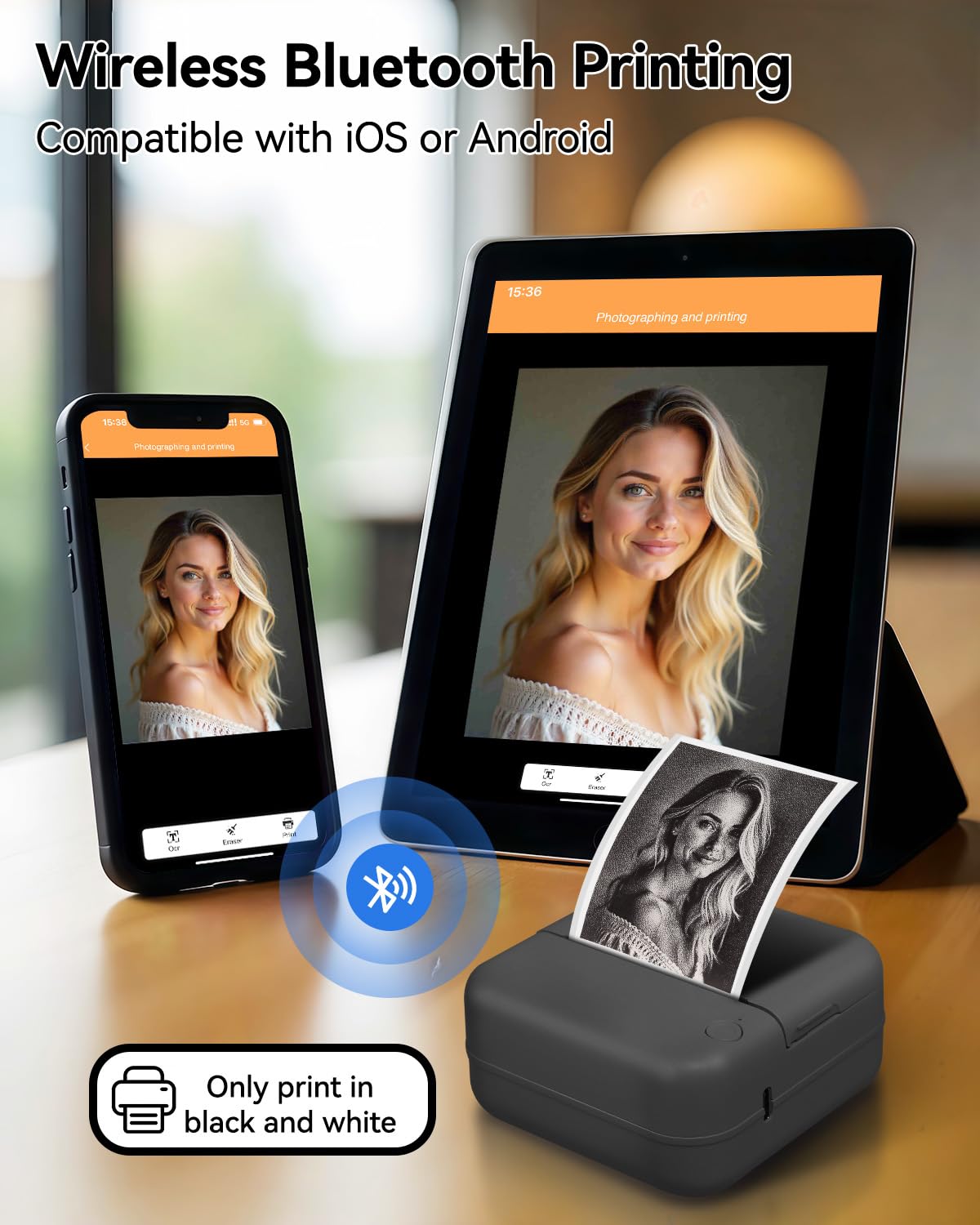 Aptika Sticker Printer - Print Pod 2.0 Mini Printer with 14 Rolls Sticky Paper, Thermarote Portable Sticker Maker Machine, Thermal Label Maker, Thermanote Labeller for Photos Notes Graphics, Black