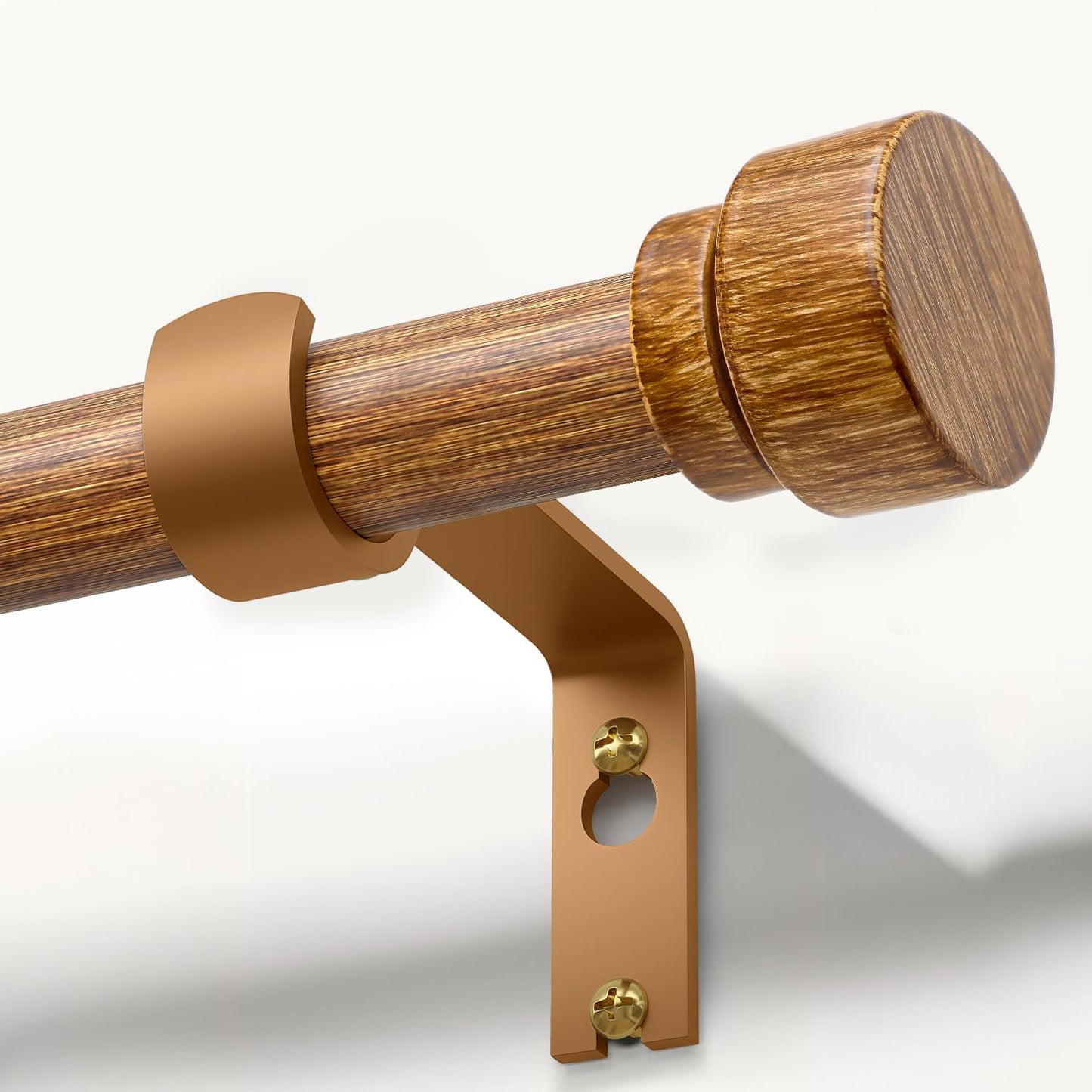 Lootkell Wood Curtain Rods for Windows 48 to 84 Inches 1" Diameter Boho Decorative Heavy Duty Long Window Curtain Rod Adjustable with Handmade Wood Grain Design for Living Room Bedroom Kitchen