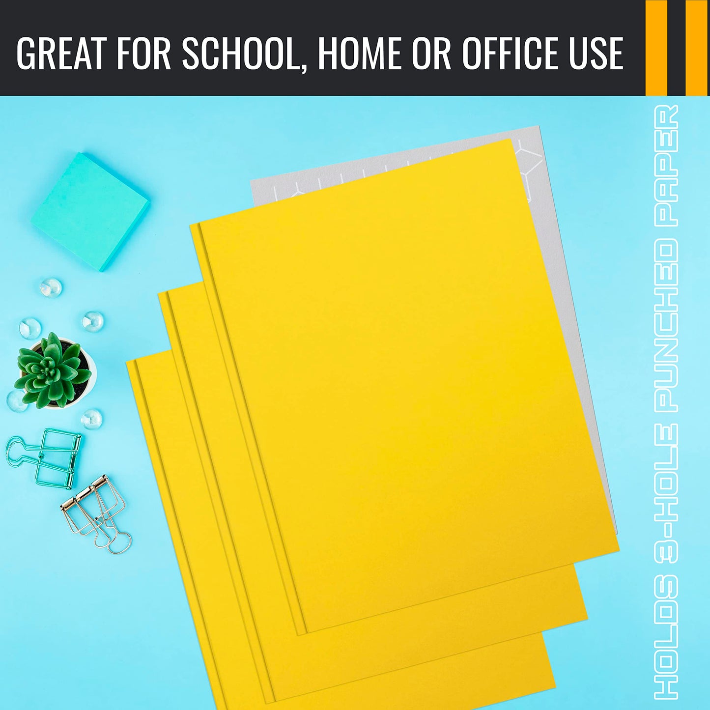 Better Office Products Yellow Paper 2 Pocket Folders with Prongs, 50 Pack, Matte Texture, Letter Size Paper Folders, 50 Pack, with 3 Metal Prong Fastener Clips, Yellow