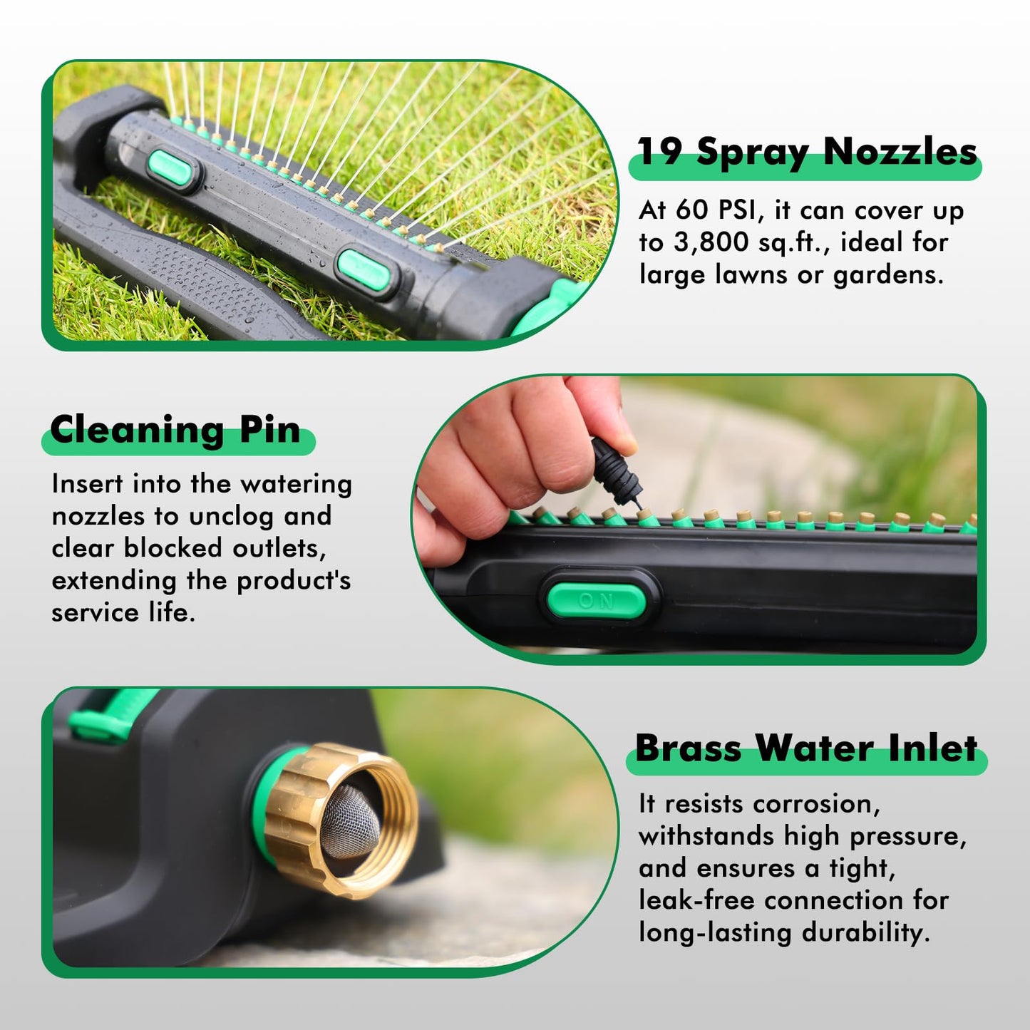 RESTMO Turbo Oscillating Sprinkler, Large Yard Irrigation Sprinkler with 19 Durable Nozzles, Weighted Base, Adjustable Spray Width & Coverage, Lawn Sprinkler & Garden Sprinkler for Yard