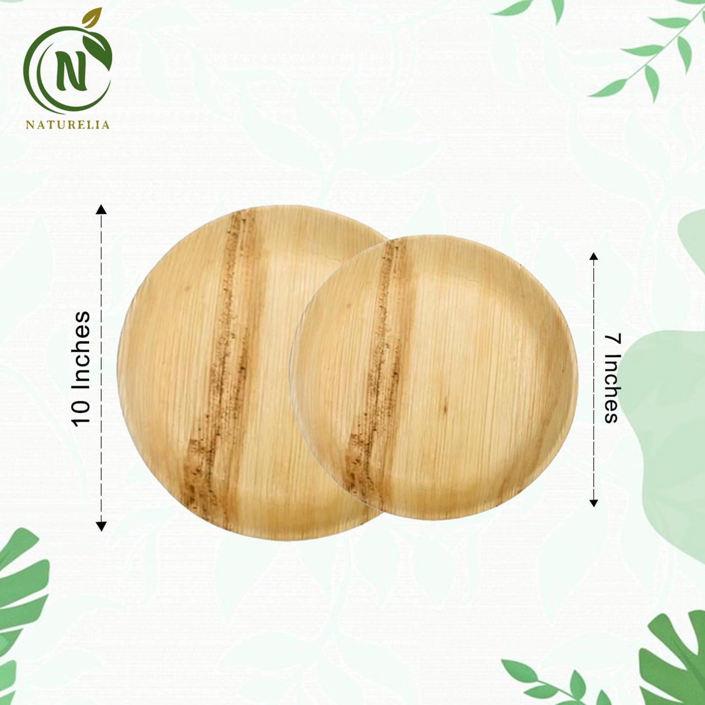 Naturelia 100% Compostable Combo 7” & 10” Palm Leaf Disposable Plates (48 Pck)- Biodegradable, Natural & Eco Friendly Disposable Plates for Wedding, Party, Picnic & Event