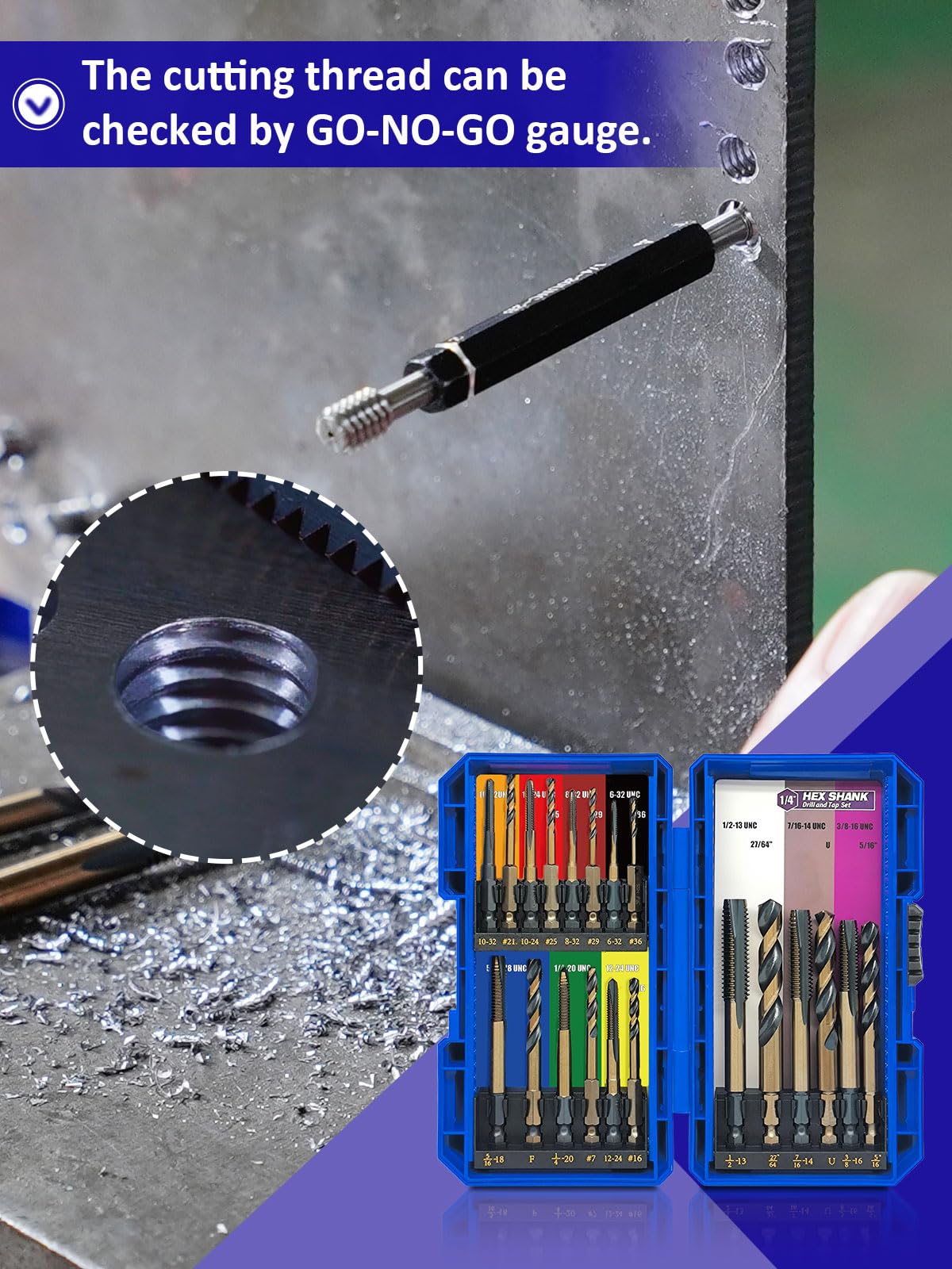 JEFE HEX Drill and Tap Set 20pc - Hex Shank Drill Bits & Thread Taps for Metal | MRO & Industrial Use | Quick-Change Combination tap 6-32UNC to 1/2"-13UNC | Impact Driver