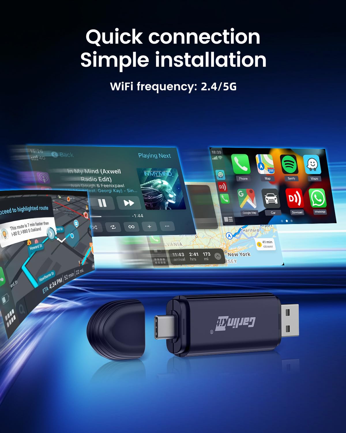 Carlinkit Mini SE Pro Wireless Adapter for OEM Wired CarPlay & OEM Wired Android Auto,Compatible with iOS 10 & Android 10 and Above, Fast Connection, No Latency - Deep Blue