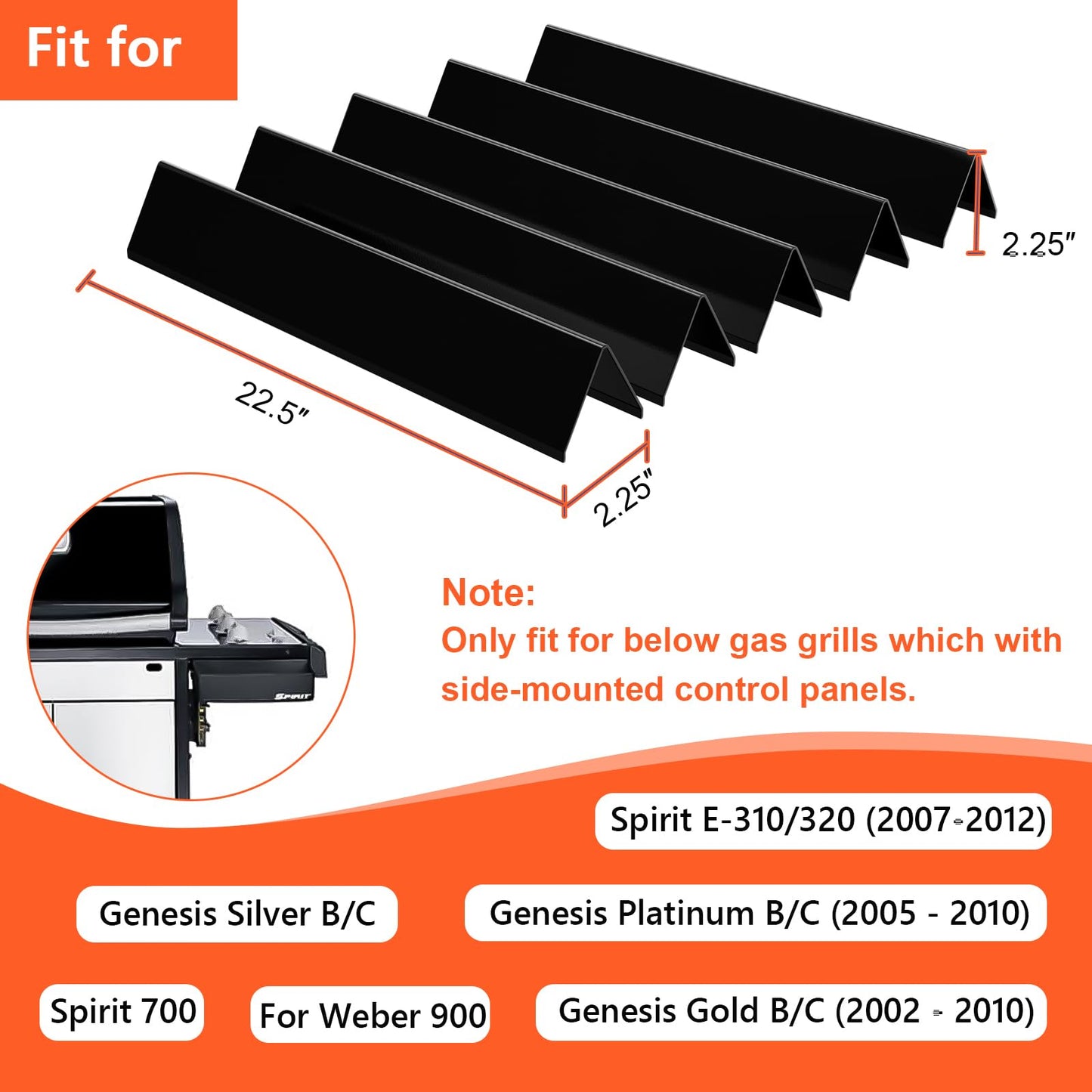 5-Pack 22.5-inch Porcelain Steel Flavorizer Bars(16 Ga.), Replacement for Weber Genesis Silver B and C, Spirit 700, Gold B & C, Genesis Platinum B & C and 900 Grill