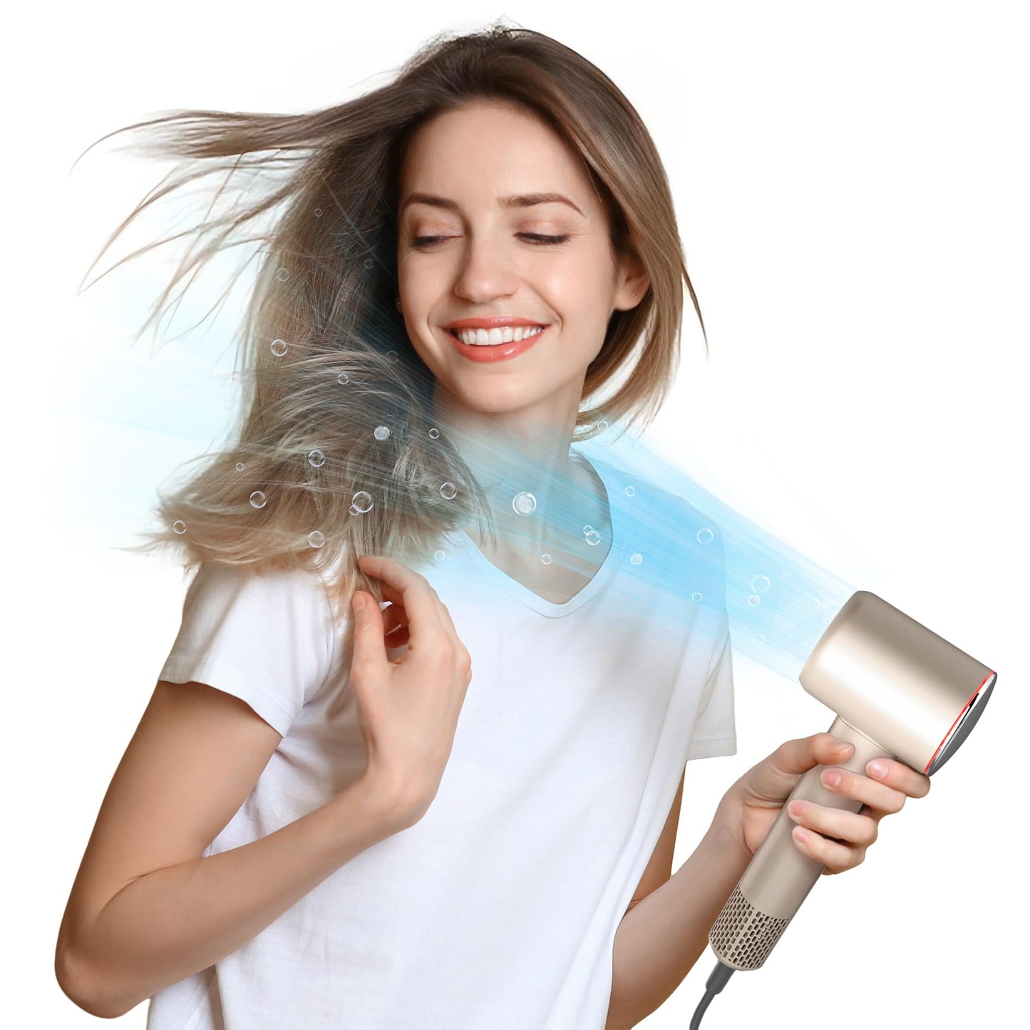 Professional Hair Dryer, 200 Million Negative Ionic Blow Dryer with 110000 RPM Motor, 1500W High-Speed HairDryer with Magnetic Nozzle & Diffuser for Salon, Home, Travel, Perfect for Gifts Golden