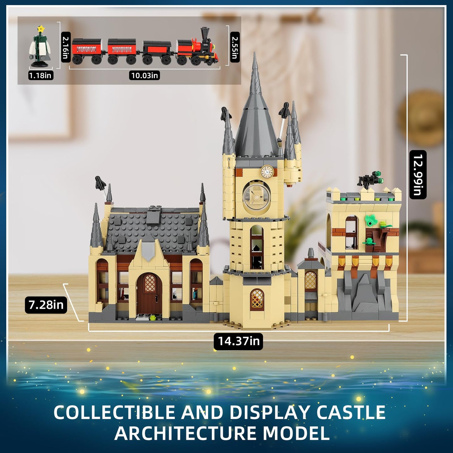Castle Clock Architecture Building Set with Lighting, Train Building Toy Gift Ideas for Boys Kids Aged 8-14, Compatible with Set, Castle Architecture Model for Adult and Movie Fans (868 PCS)