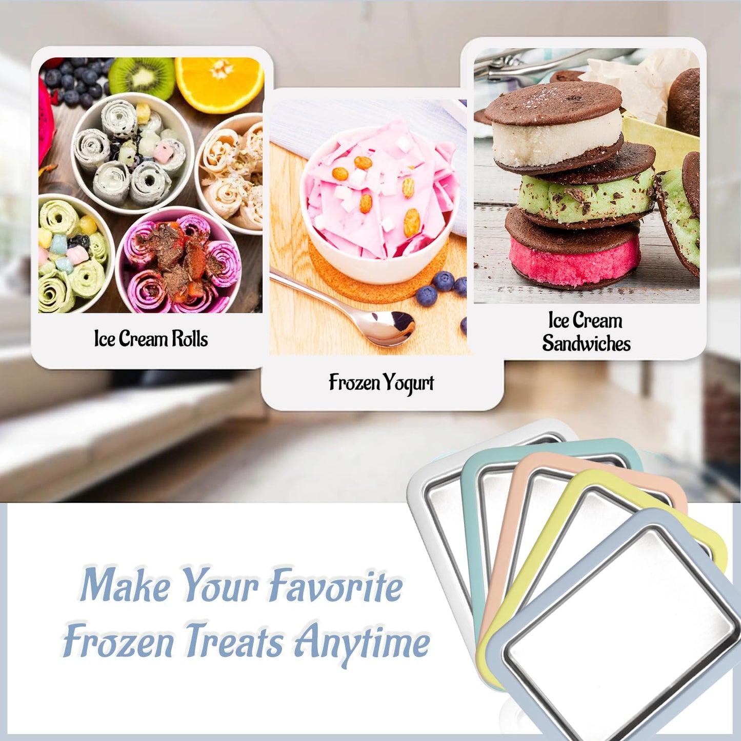 Instant Ice Cream Maker, Rolled Ice Cream Maker, Instant Gelato Pan/Roll, Homemade DIY Ice Cream for Fun Parent-Child Activities for Families (Light Blue, X-Large)