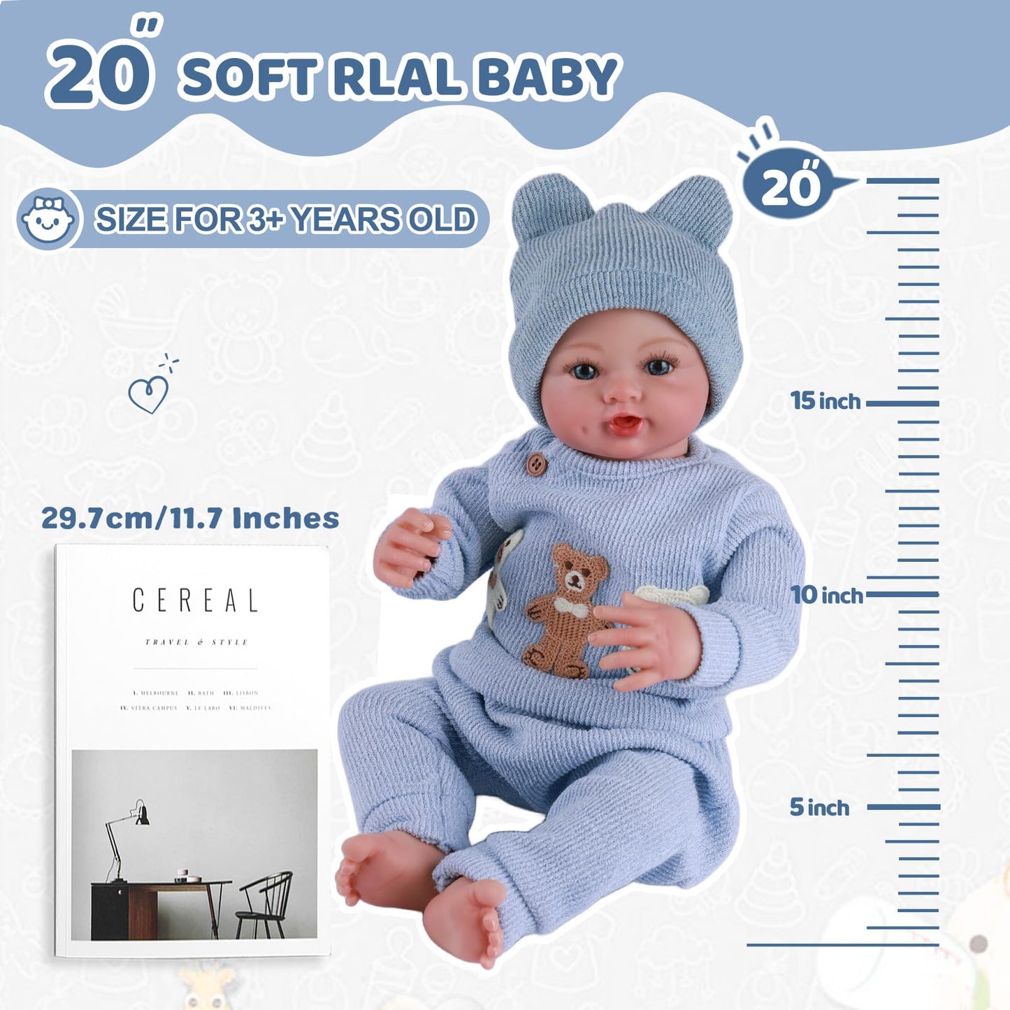 BABESIDE Reborn Baby Dolls Boy - 17 Inch Lifelike Newborn Baby Doll Handmade Real Life Baby Dolls Reborn Toddler with Soft Cloth Body Gift Toys for Kids Age 3 +