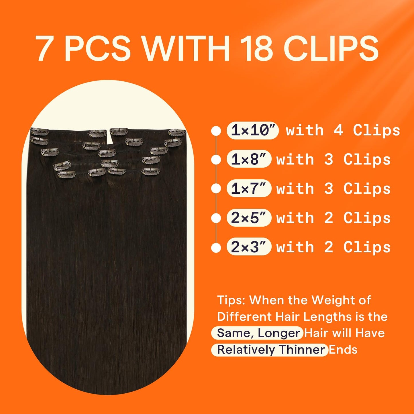 Fshine Clip in Hair Extensions Human Hair 20 Inch Clip in Extensions Color 2 Darkest Brown Double Weft Hair Extensions 100 Gram Full Head Clip in Real Hair 7 Pcs
