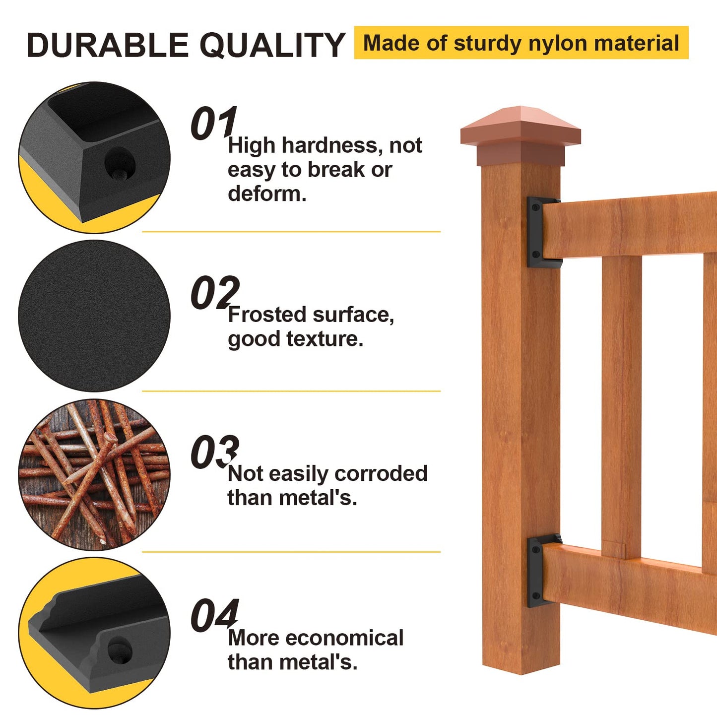 Goovilla Deck Railing Bracket Connectors, 2x4 Brackets for Railing Wood Lumber Post, 40 PCS Sturdy Nylon Deck Post Bracket with 240 PCS Coating Screws for Wooden Stair Fence Railings Handrail, Black