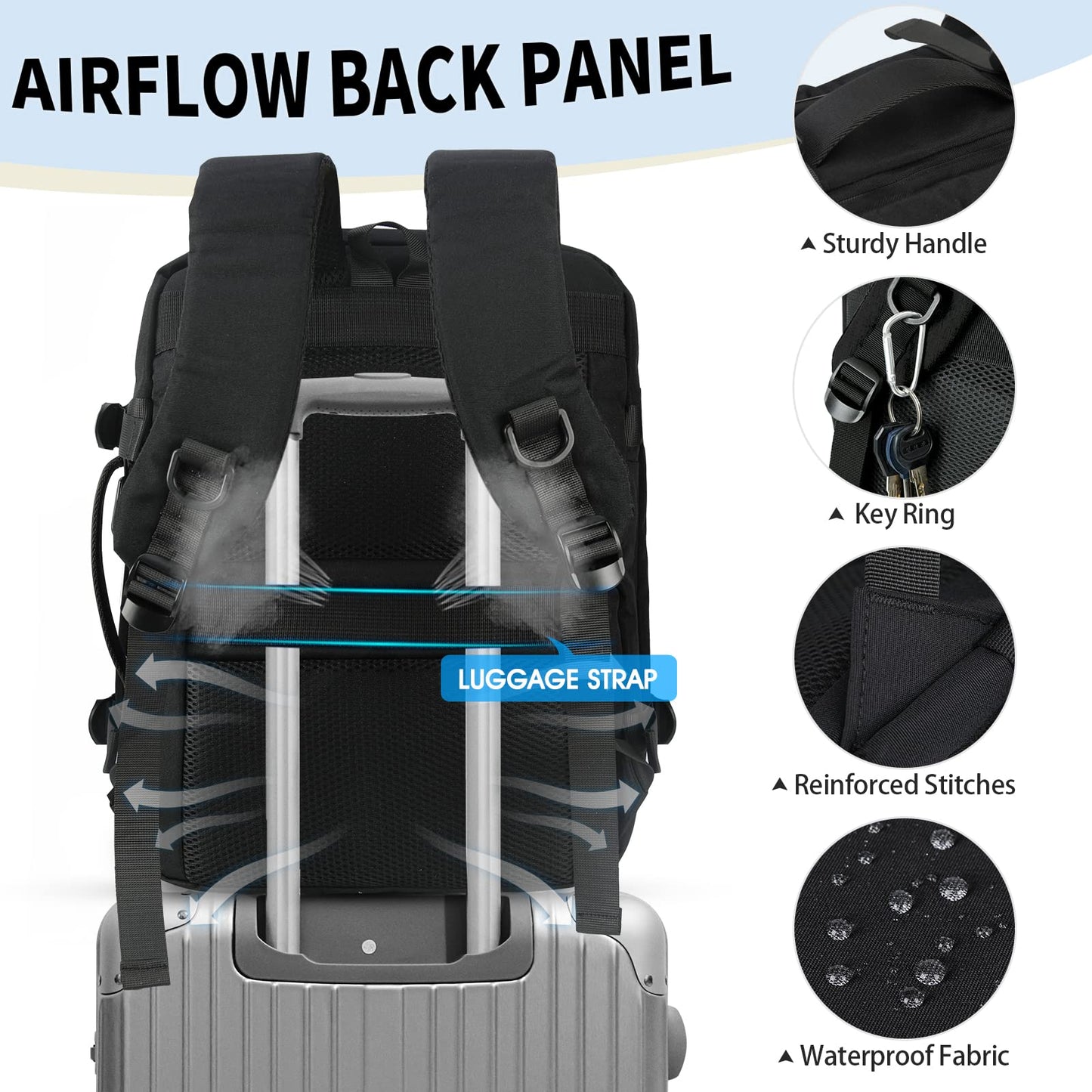 Travel Backpack 15.6 inch Flight Approved Carry On Luggage Backpack Expandable Laptop Backpack for Men Women Business Overnight Weekender College Backpack with USB Charging Port, Black