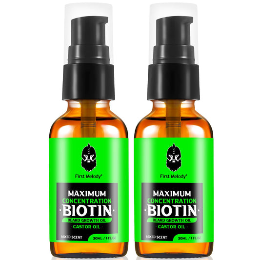 Beard Oil,Maximun Thickening Biotin, with Castor Oil and Argan & Jojoba Oils, Promotes Beard Growth, Styles, Strengthens & Softens Beards & Mustaches,1 Ounce*2（2 Pack）