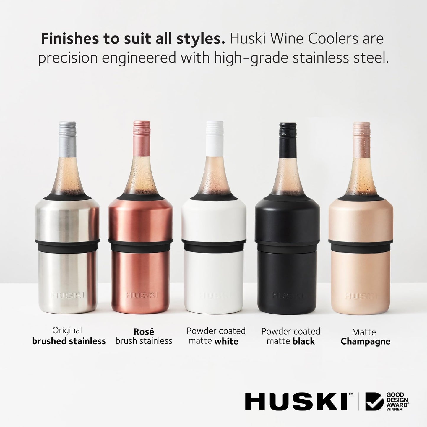 Huski Wine Chiller | Award Winning Iceless Design | Keeps Wine Cold up to 6 Hours | Fits Most 750ml Wine & Some Champagne Bottles | White Stainless Steel Cooler | 0.75L Capacity