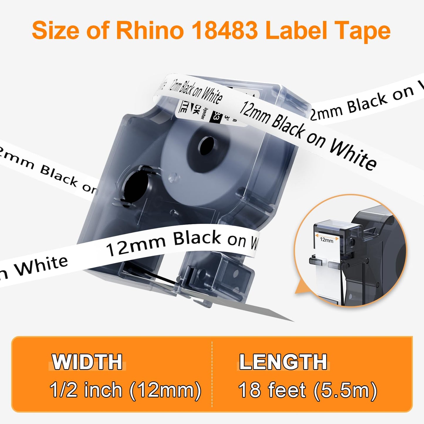 Replacement for DYMO Rhino Label Tape 1/2 18483 Permanent Polyester Refills Compatible with Dymo Rhino 4200 5200 5000 6000 6500 Industrial Label Maker,12mm Black on White 1/2" x 18', 4 Pack