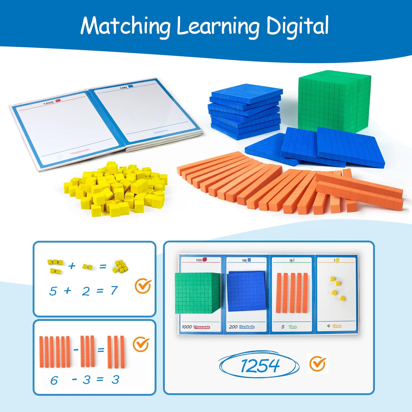 stochastic box Foam Base Ten Blocks for Math, Place Value Blocks,Early Counting Manipulatives, Math Cubes for Kids Math Learning Tools in School Home