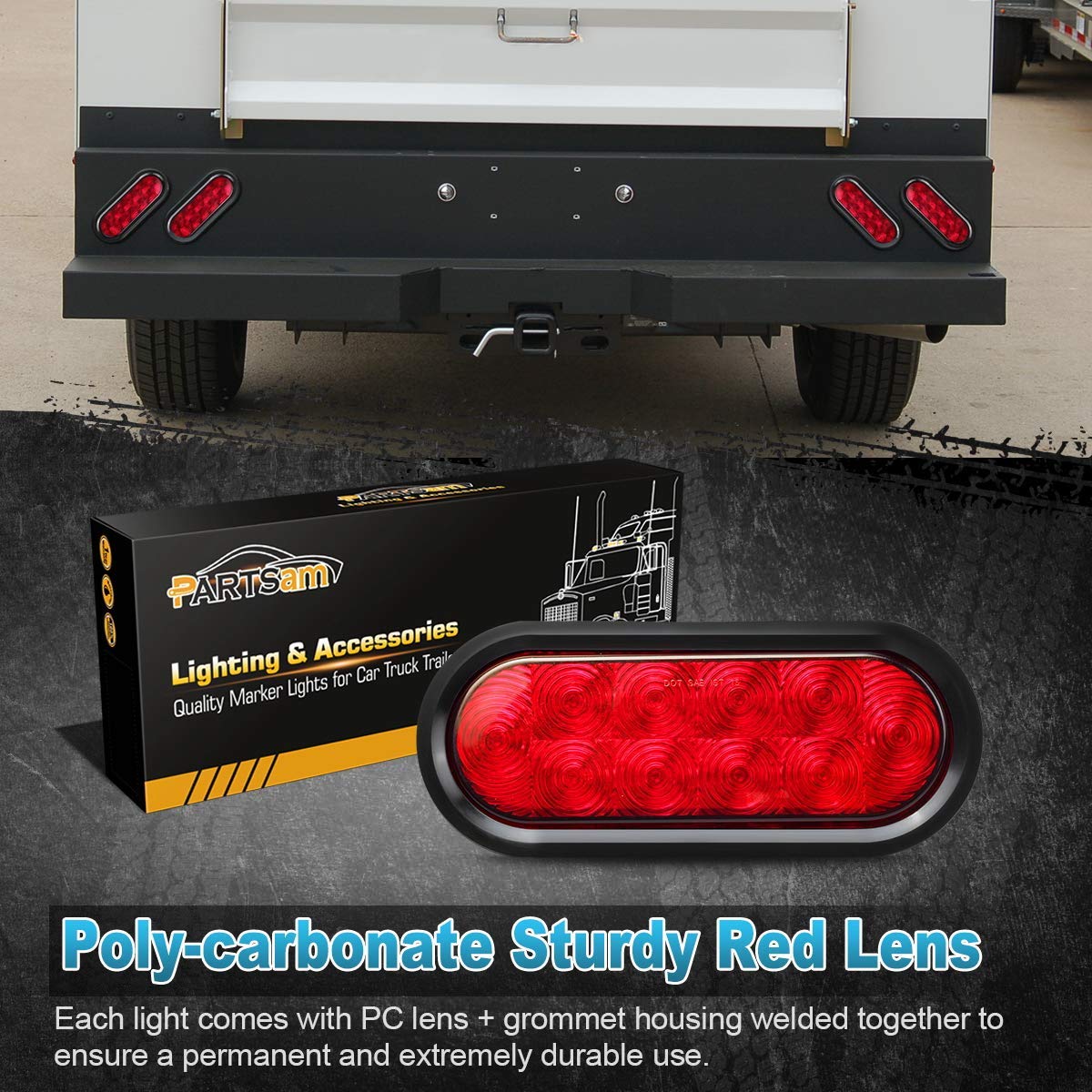 Partsam 12v LED Truck Trailer Light Kit Waterproof,2x 6" Oval Red Stop Turn Tail Brake Lights+14.17" Red 3 Light 9 LED Stainless Steel ID Light Bar+(2xRed+2xAmber) 2" Round 4 LED Side Marker Lamps
