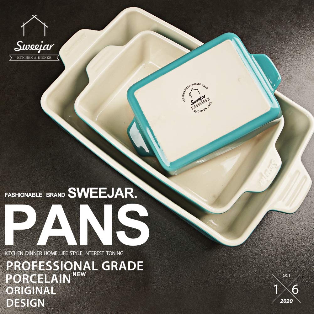 SWEEJAR Ceramic Bakeware Set, Rectangular Baking Dish Lasagna Pans for Cooking, Kitchen, Cake Dinner, Banquet and Daily Use, 11.8 x 7.8 x 2.75 Inches of Baking Pans (Turquoise)