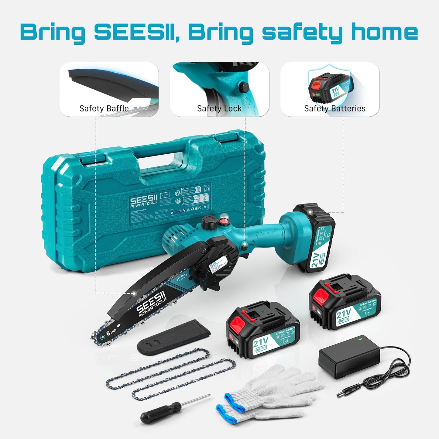 SEESII Mini Chainsaw 6 Inch: Electric Chainsaw with 2PCS 4000mAh Batteries & Oiler - 900W Motor for Quick Work - Saw for Branch Cutting - Gifts for Father Day Men Women Dad Mom Gardener (M6 Pro)