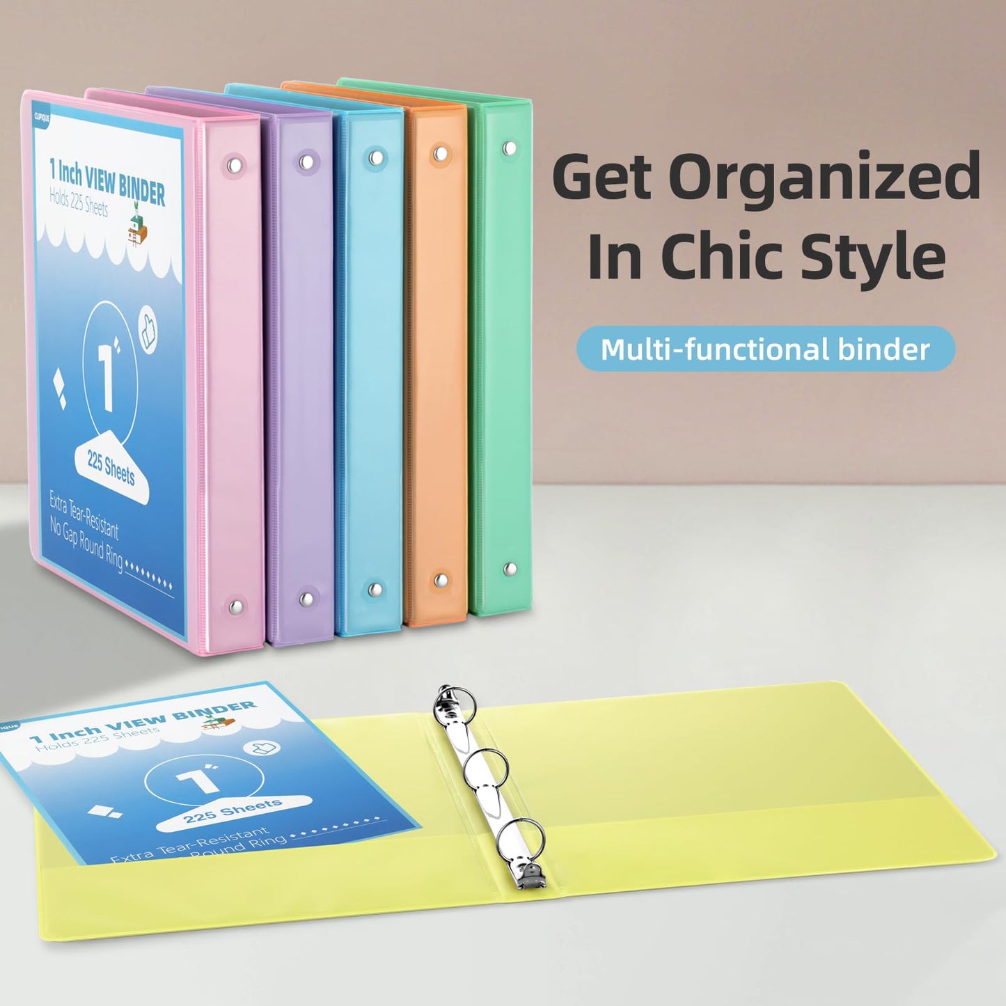 1 Inch Binders 3 Ring,6 Pack Three Ring Binder with 2 Pockets,PVC-Free,Customizable Clear View Cover for 8.5 x 11'' Letter Size Papers, Round Ring， Ideal for School, Office Supplies