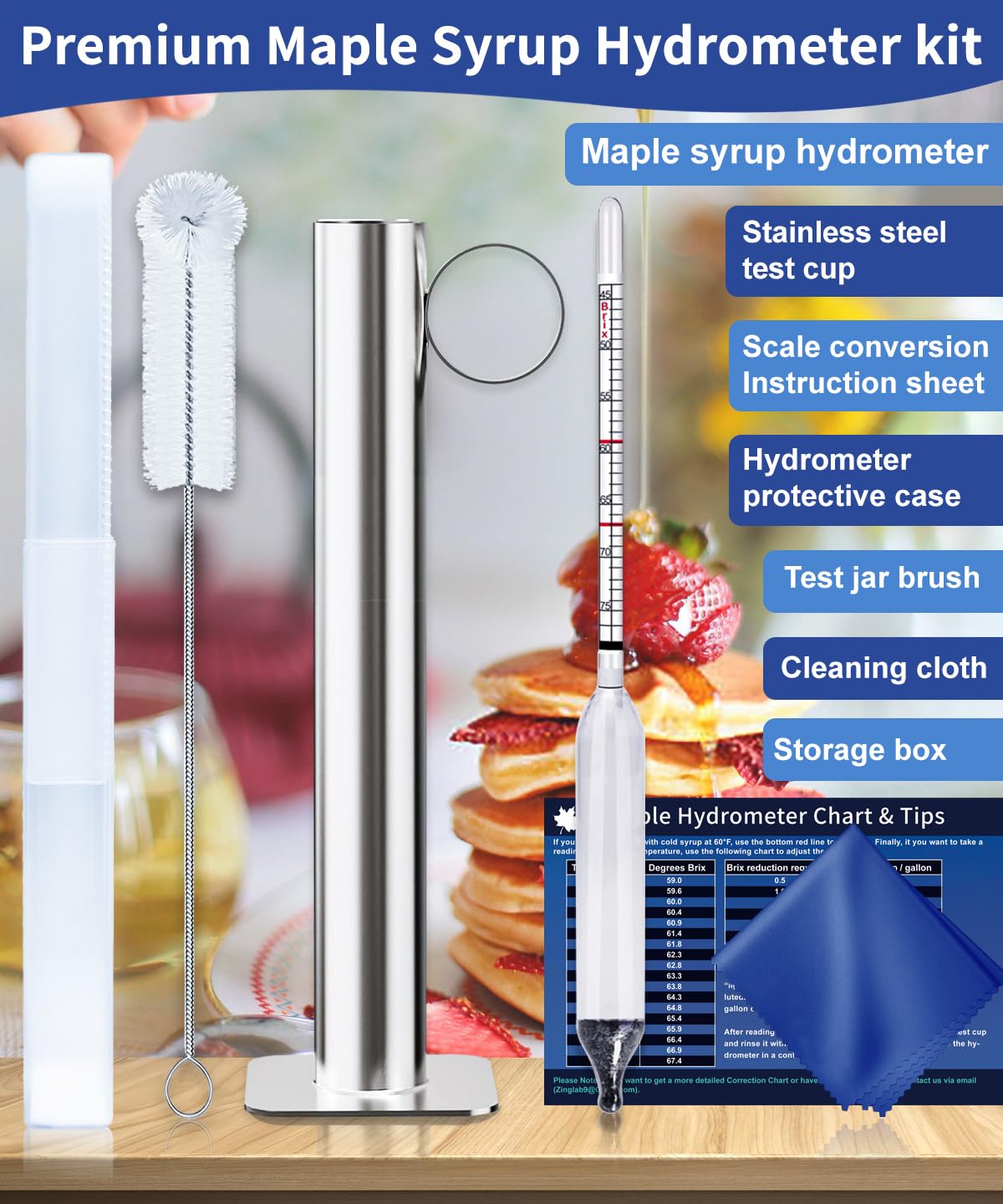 CIMALAB Maple Syrup Hydrometer Test Cup Kit, Hydrometer for Maple Syrup Making, Hydrometer Maple Syrup Supplies with Brix & Baume Scales, Syrup Hydrometer for Measure Sugar Content in The Syrup Sap