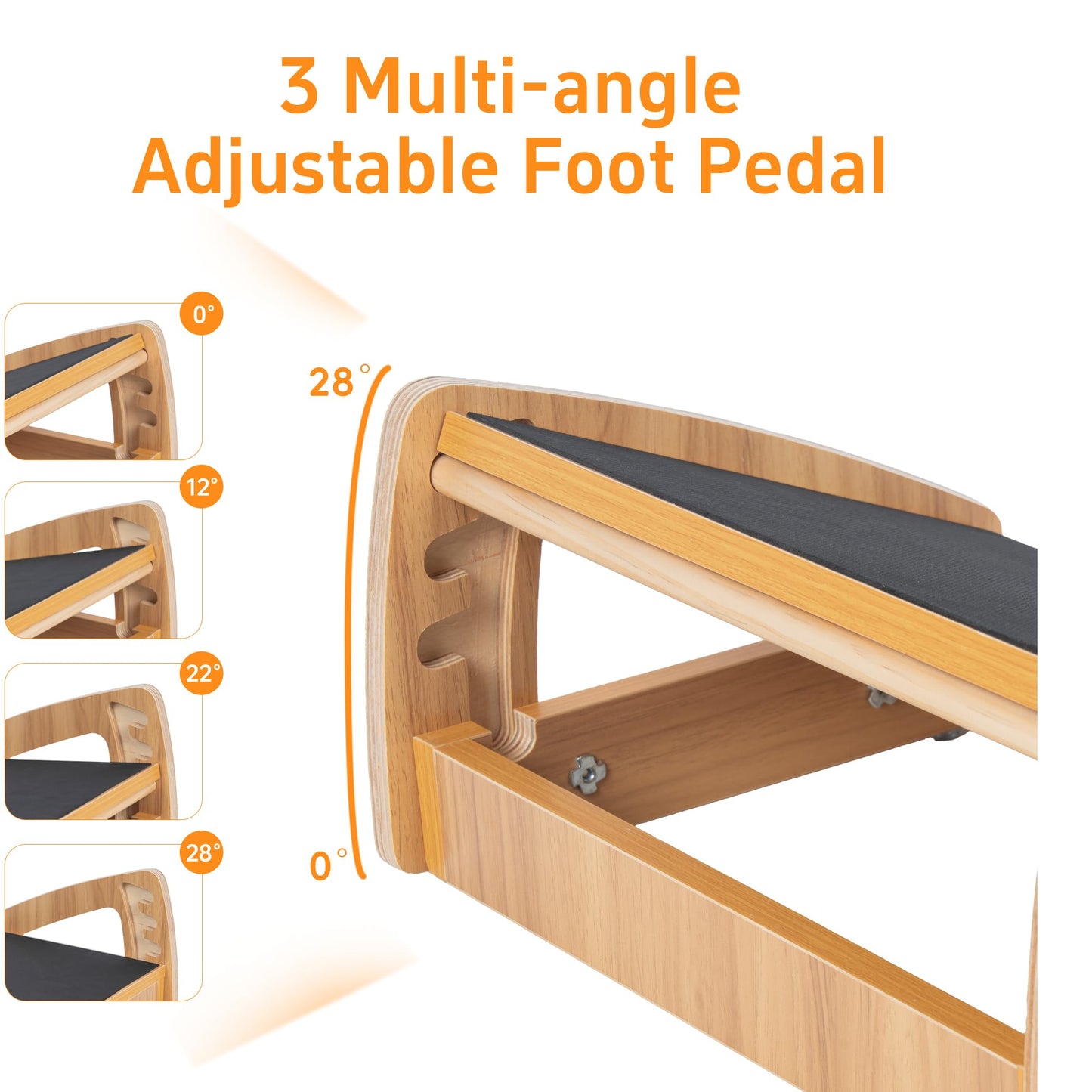 AKOZLIN Adjustable Footrest Under Desk Wooden with Comfort Anti-Slip Surface 3 Height Position Foot Pedal Ergonomic Posture Support Adjustable Foot Stool for Office and Home