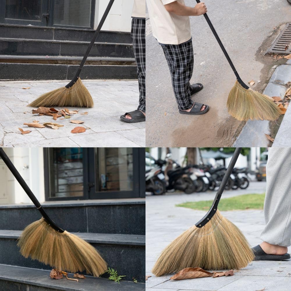 TTS For Home - Vietnamese Straw Soft Broom - Indoor Grass Broom - Sweeping Hand with Black Long Handle Broomstick for House, Garage, Office, Lobby Room, Kitchen with 37.98 in Length