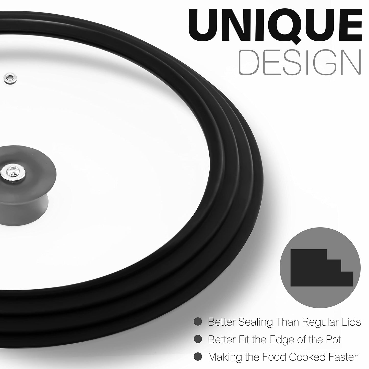 Anaeat Silicone Universal Lid for Pots, Pans and Skillets - Tempered Glass with Heat Resistant Silicone Rim Fits 11", 12" and 12.5" Diameter Cookware -Easy to Use Replacement Frying Pan Cover