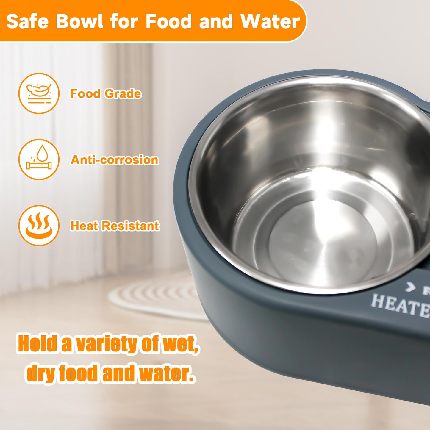 Fuliuna Heated Cat Bowl, Outdoor Heated Pet Bowl with Double Stainless Steel Bowl 24 OZ, Water Food Bowl for Cat Pet, Thermal Pet Bowl Provide Drinkable Water and Hot Food in Winter