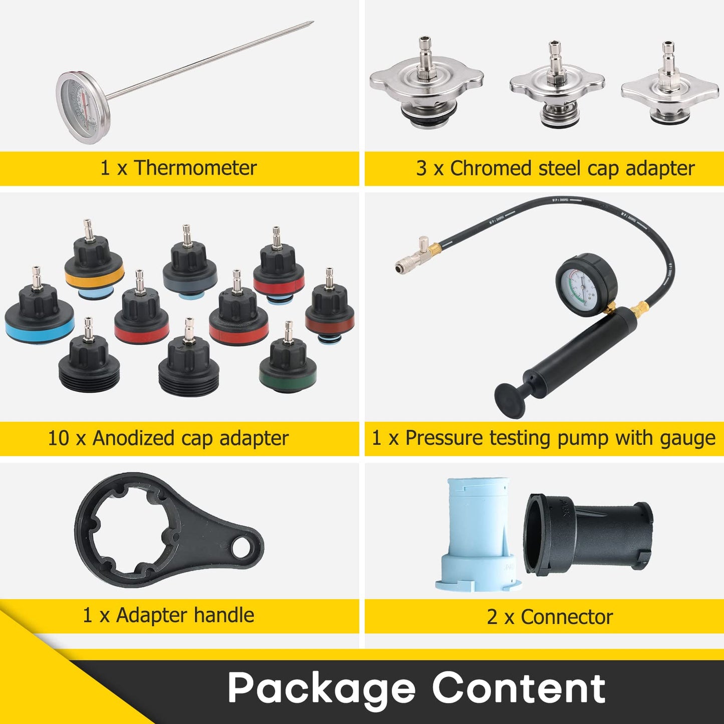 Acymner Radiator Pressure Tester Kit | 18PCS Coolant Pressure Tester Kit,Radiator Pressure Pump Cooling System Car Leak Tester Detector Tool Water Tank Adapter Auto Coolant Vacuum Purge Head Gasket