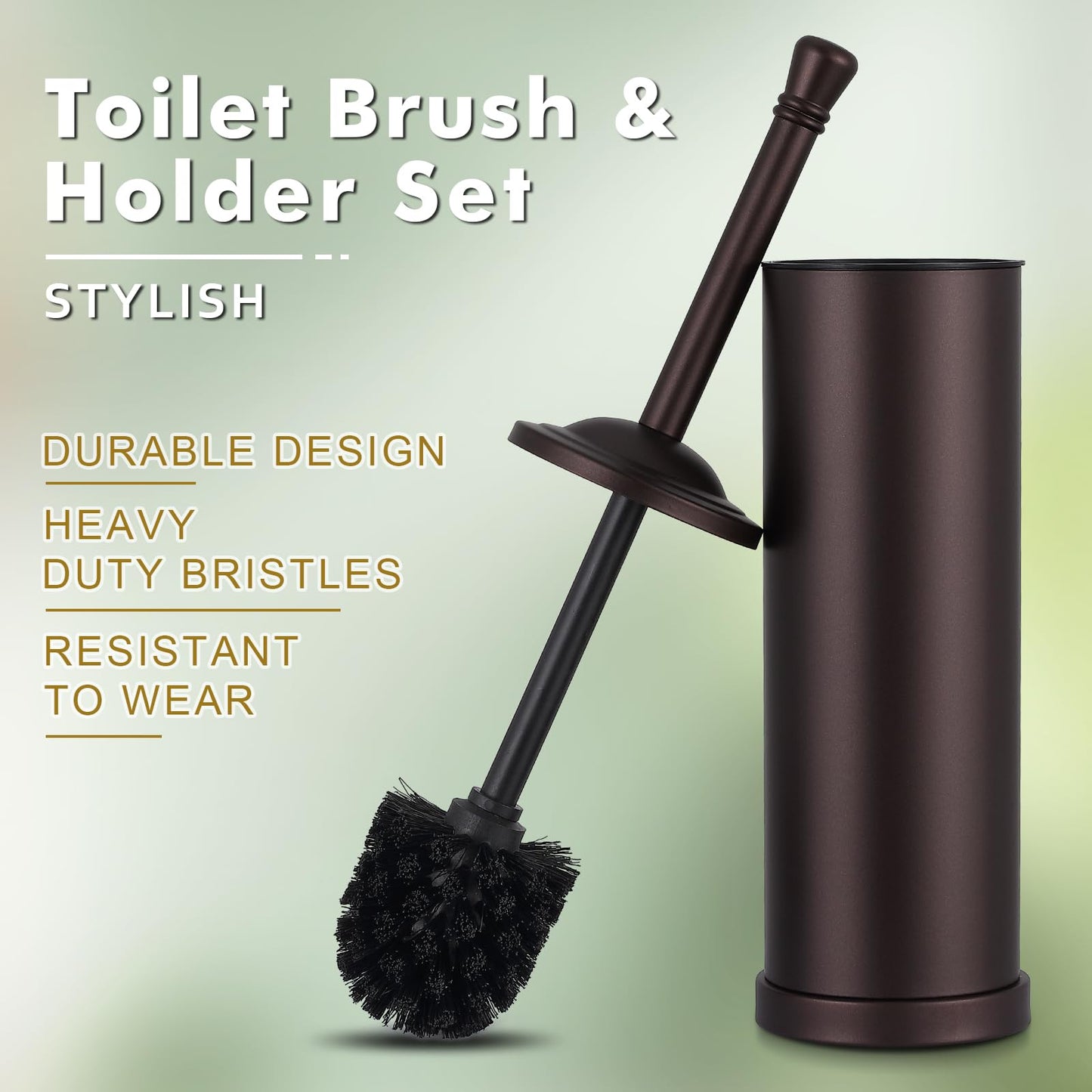 Bronze Stainless Steel 304 Toilet Brush and Holder,Toilet Bowl Brush with Long Handle for Bathroom,Toilet Cleaner Brush-Space,Saving,Covered Brush,Durable, Deep,Cleaning,Splash Resistant