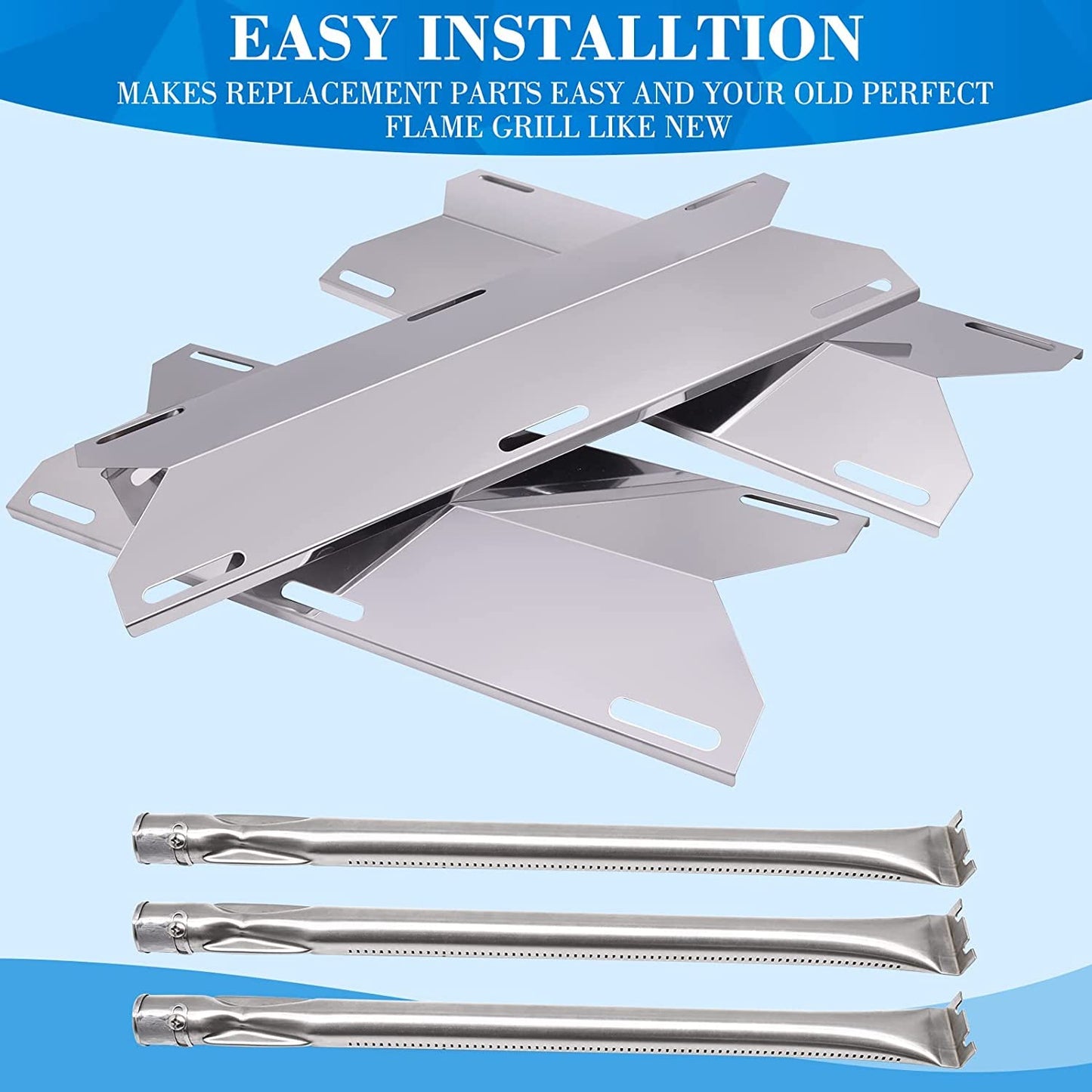 Criditpid BBQ Replacement Parts for Charmglow 720-0036-HD-05 720-0230, Nexgrill 720-0025 720-0083-04R, Sterling Forge 720-0016, Stainless Steel Burner Tube, Heat Plate Tent Shields.