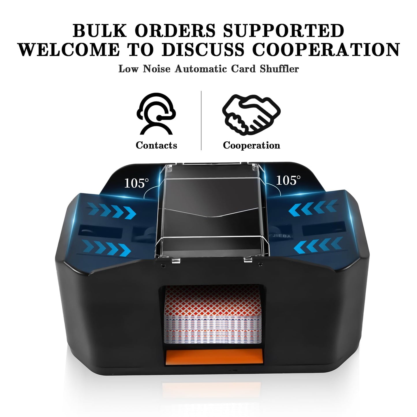 CARDSPIN Rechargeable Card Shuffler Buit-in 2000mAh, Low Noise UNO Automatic Card Shuffler 1-2 Deck, for Poker, Phase 10, Skip Bo Card Game, Texas Hold'em, Blackjack (RI)