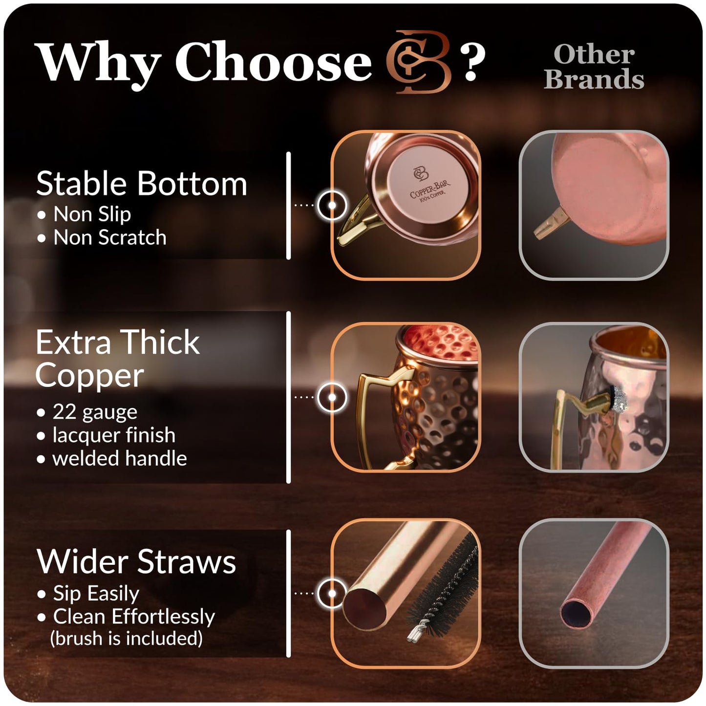 COPPER-BAR Moscow Mule Copper Mugs - Unique HANDCRAFTED Gift Set of 4, Hammered by Artisan, 100% Pure Solid Copper Cups 16oz for Drinking Water & Cocktails, Include 19 Pcs accessories & Special Opener