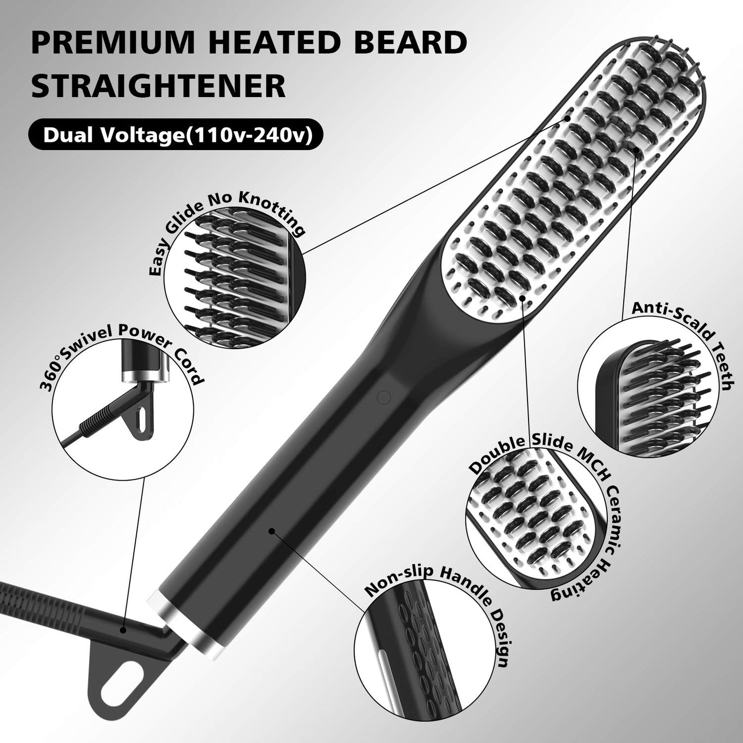 Beard Straightener for Men with FREE Beard Oil and Beard Balm, Fast Anti-Scald Beard Straightening Comb, Double Sided Ceramic Heated Beard Brush 3 Temperature Settings Portable for Travel and Home