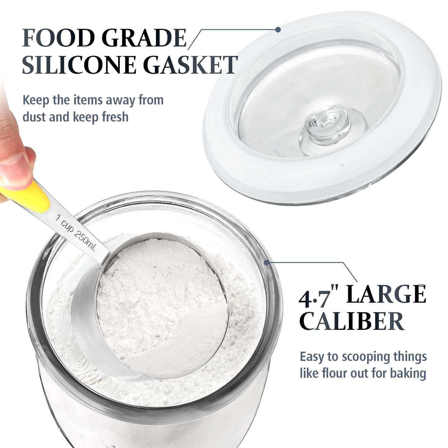 Folinstall Wide Mouth Decorative Apothecary Canister, 0.5 Gallon Glass Jar with Lid for Laundry Room Organizers and Storage, 72 Oz Clear Cookie Jar for Candy, Sugar, Flour, Rice