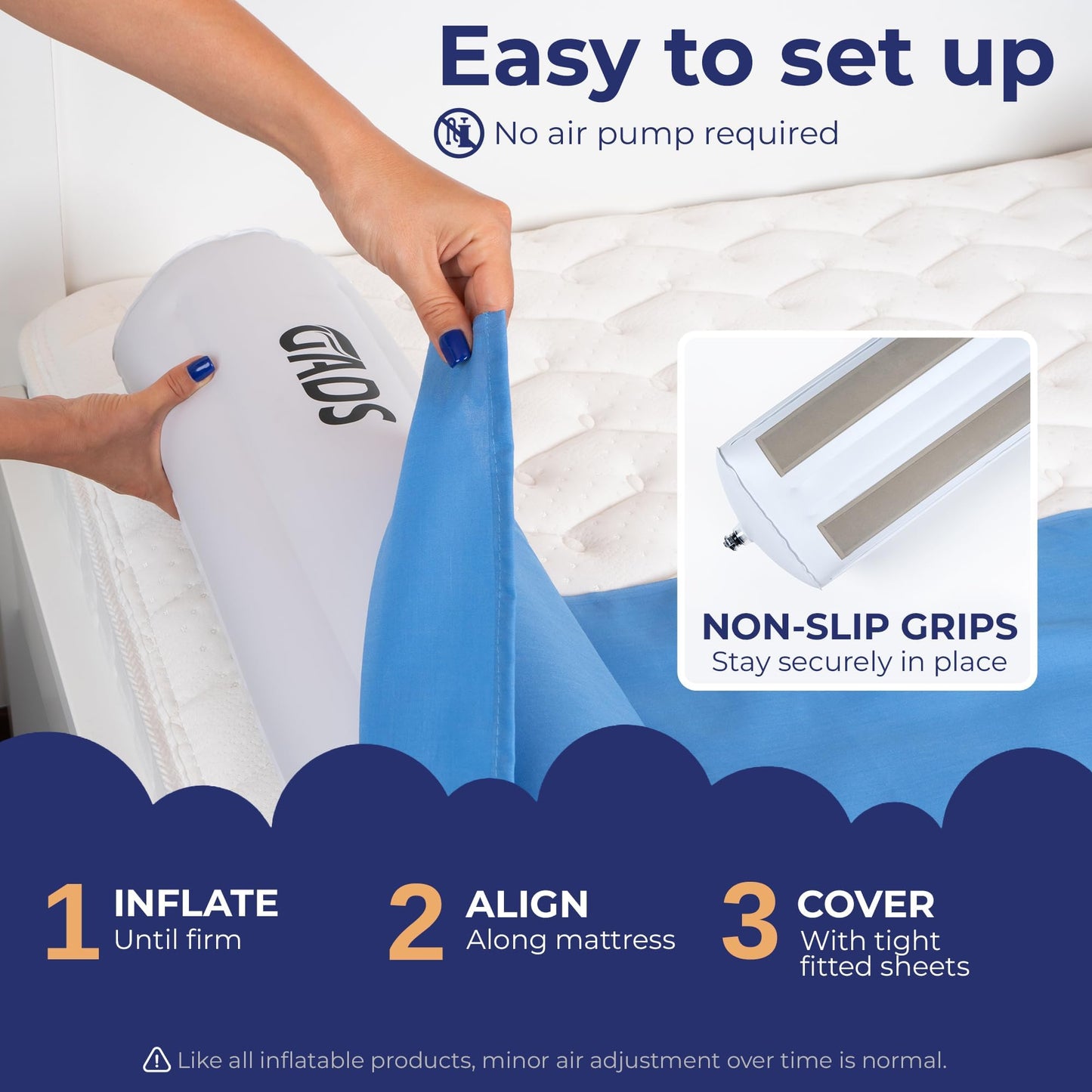 2-Pack Inflatable Bed Rails for Toddlers - Secure Travel Bed Bumpers - Bed Guard for Kids - Blow up Bed Rails for Twin, Full, Queen, King Size Beds