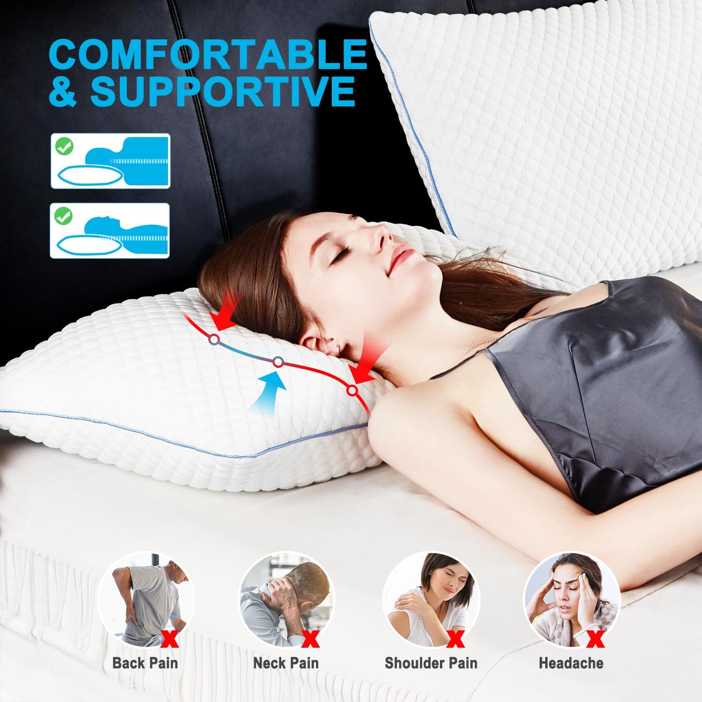 VVZ Cooling Shredded Memory Foam Pillows King Size 2 Pack, Adjustable Firm Bed Pillows for Side Back Stomach Sleepers, Luxury Gel Pillow for Hot Sleepers with Breathable Washable Cover