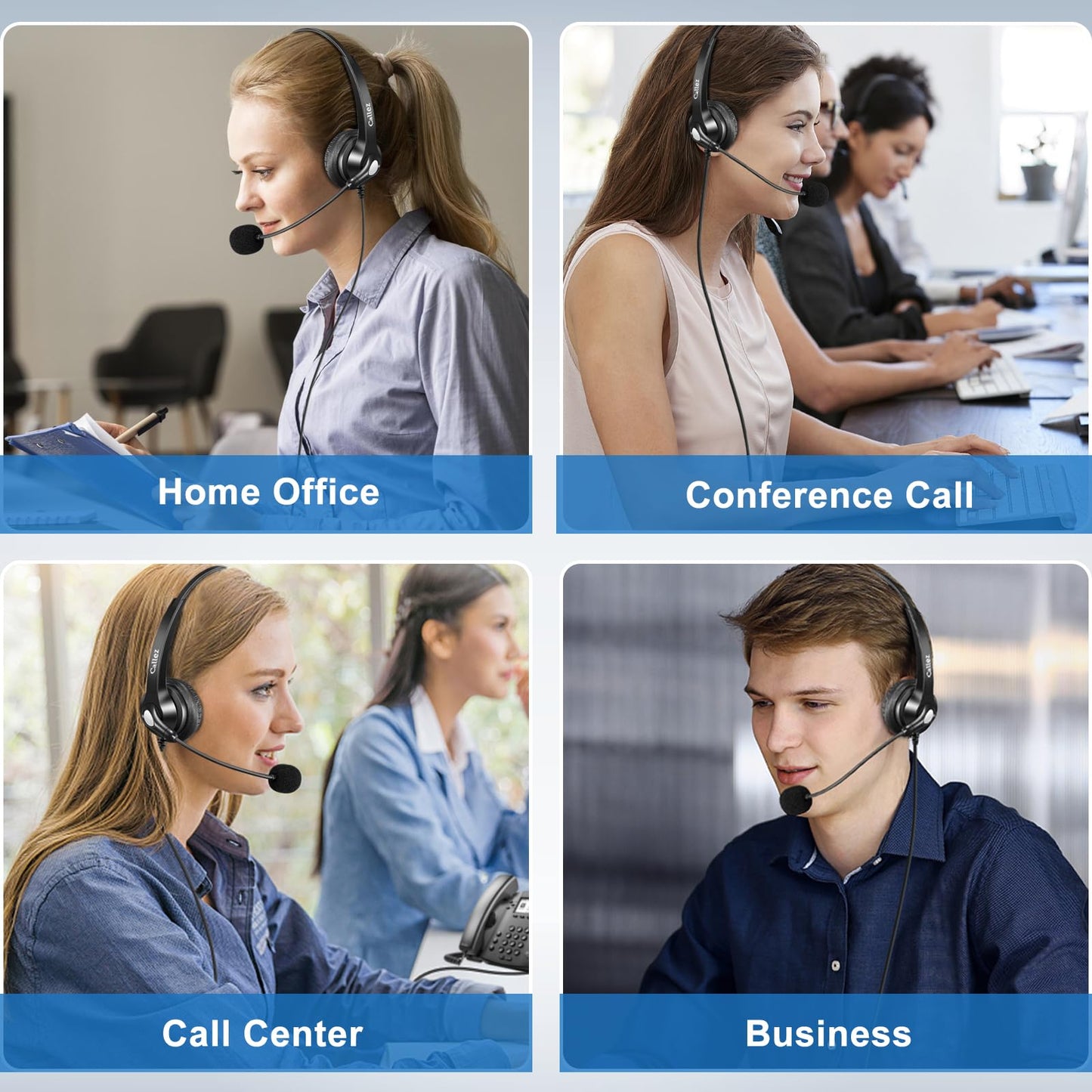 Callez RJ9 Telephone Headset Dual for Polycom Phone with Noise Cancelling Mic & Corded Office Phone Headset Compatible Polycom Avaya Plantronics ShoreTel Toshiba Digium Nortel Landline Phones