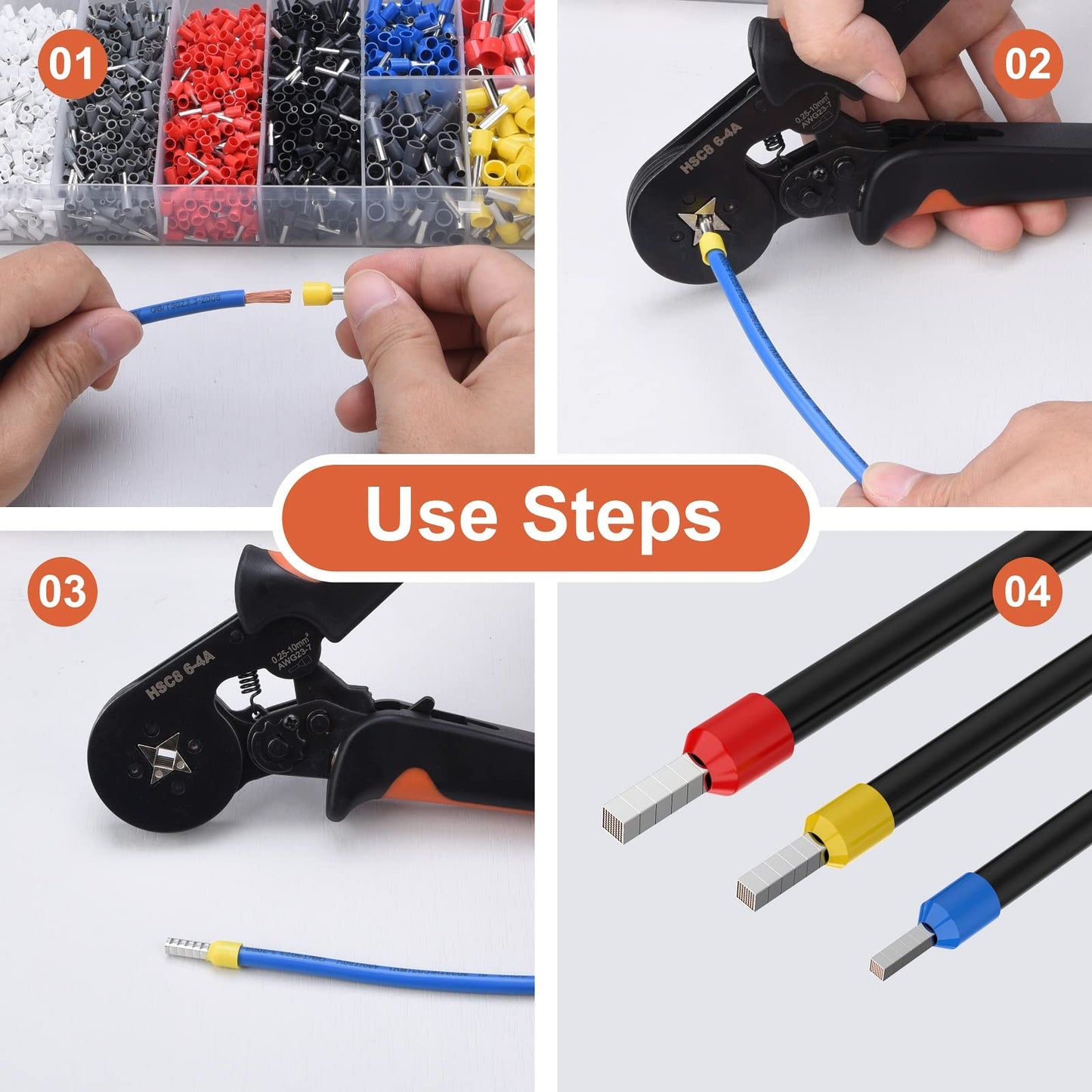 Ferrule Crimping Tool Kit with 2000PCS Wire Connectors, Preciva AWG23-7 Self-Adjustable Ratchet Wire Crimping Tool Kit Crimper Plier Set